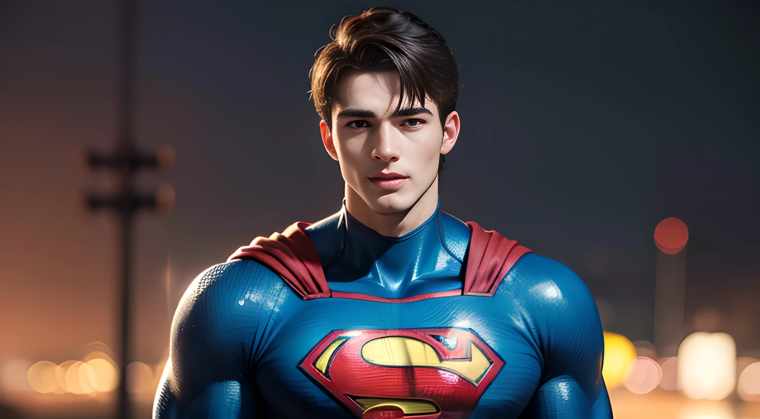 ((Men only)), (head shot), (handsome muscular man in his 20s), (superman), (Superman, a fictional superhero, is characterized by his chiseled physique, blue eyes, dark hair, and iconic red and blue costume with a bold "S" emblem on his chest), (Chris Redfield), (Mischievous smile), (detaile: 1 in 1), Natural muscles, HIG quality, beautidful eyes, (Detailed face and eyes), (Face、: 1 / 2), Noise, Real Photographics、... .................................................................................................................PSD, Sharp Focus, High resolution 8K, realisitic & Professional Photography, 8K UHD, Soft lighting, High quality, Film grain, FujifilmXT3