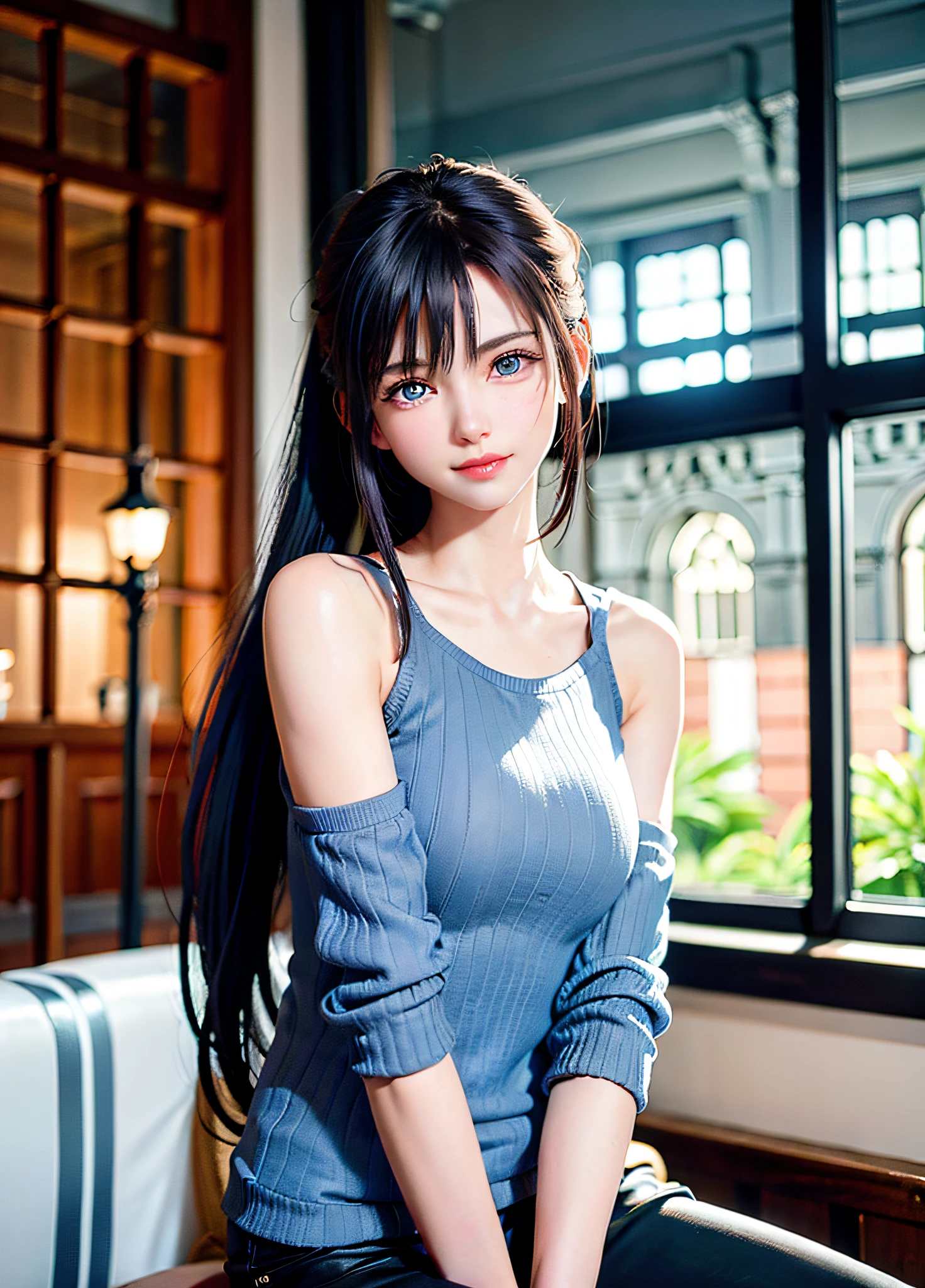 ((best quality)), ((masterpiece)), (detailed), 1girl, off-shoulder sweater, no pants or underwear, dick