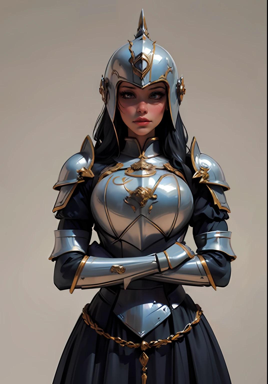 Gray clay style,(masterpiece, best quality), Grayscale,a woman in armor, full armor,helmet,armor,extra arms,breastplate, dainty, perfect face, pretty face, lush detail,