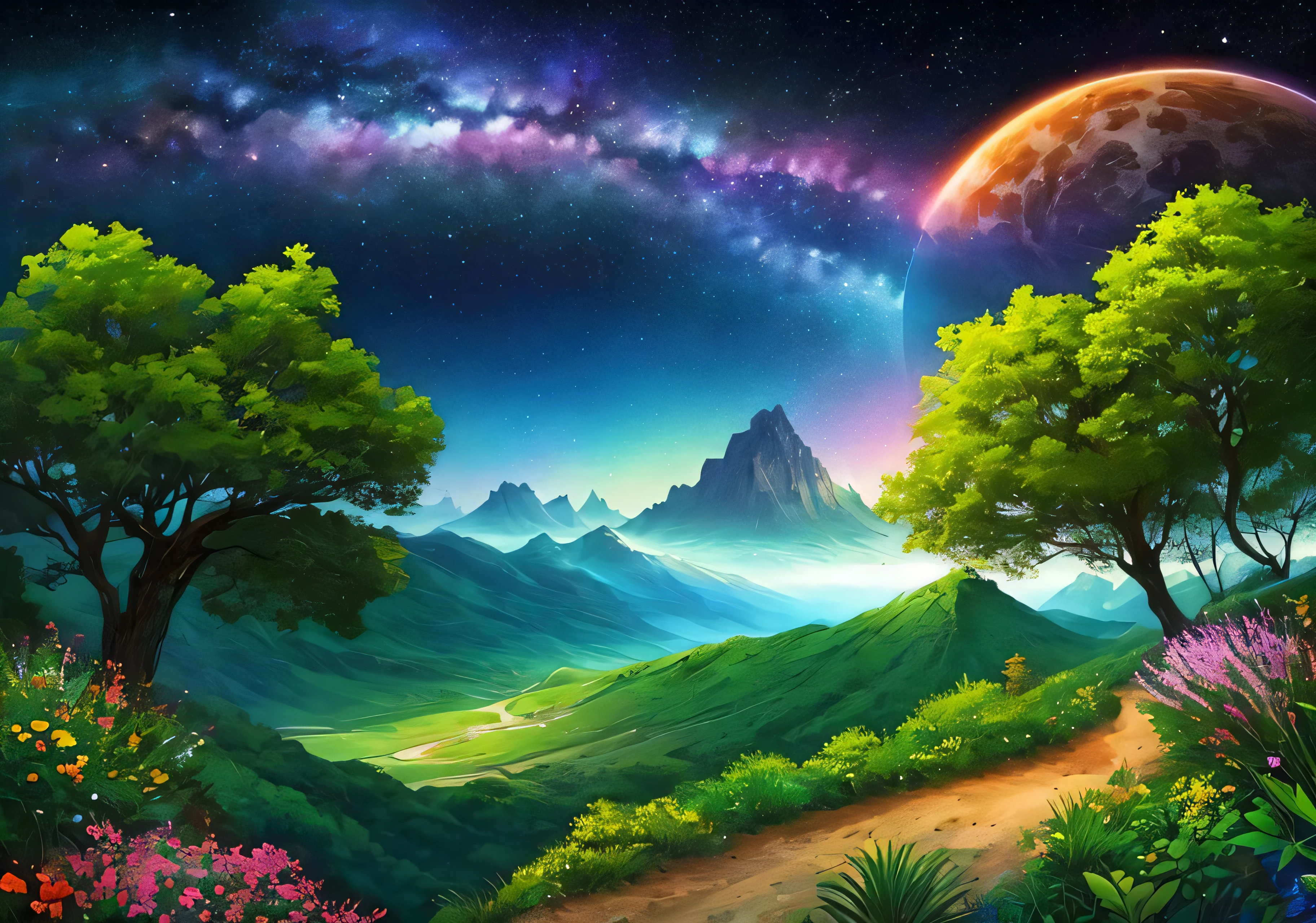 Incredible fantastic landscape,Other planet,Deep cosmos,Fantastic plants,Fantastic animals,