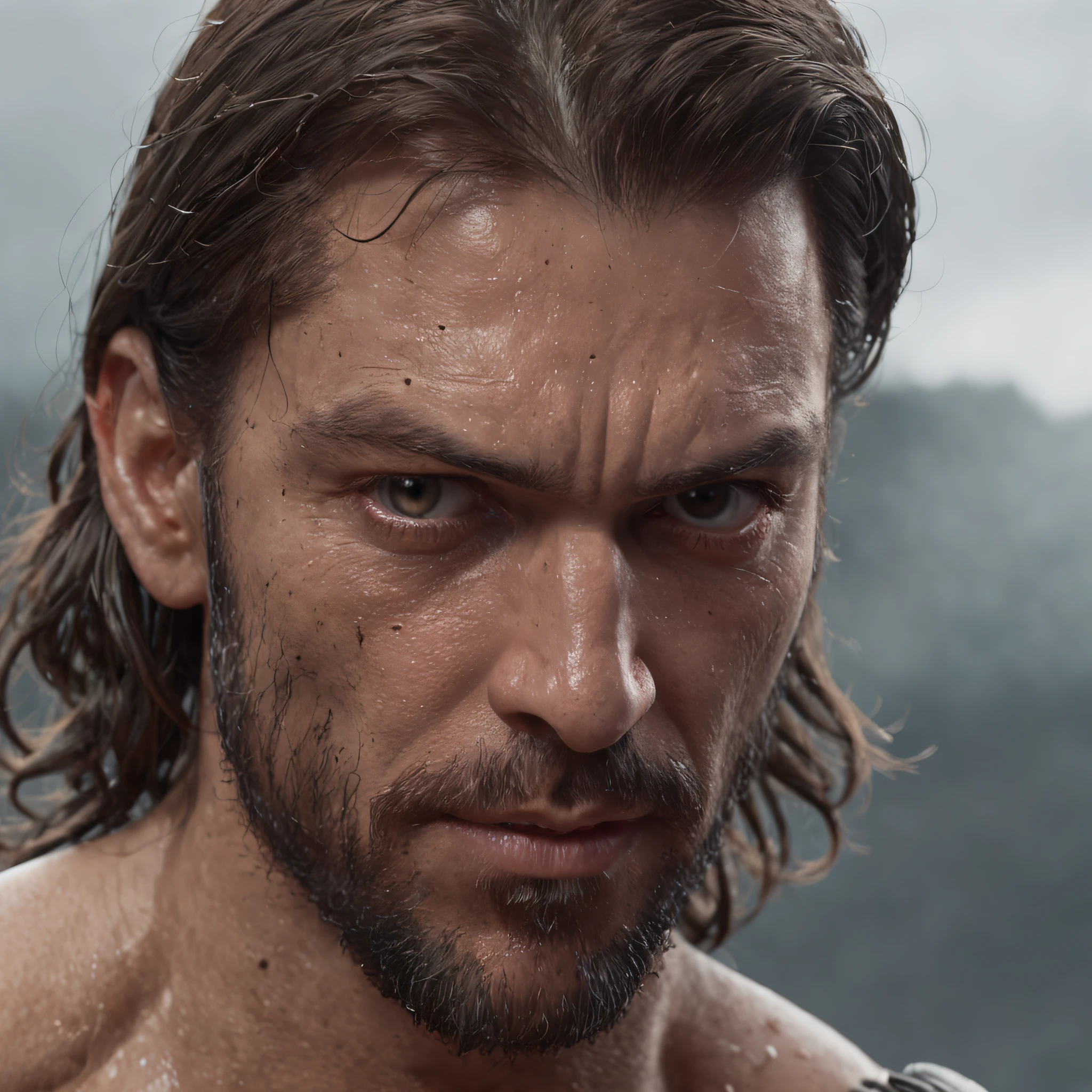 RAW photo, photography, photorealistic, Bold RAW photo of a man in ancient armor , on a city ruins. he has an intense look, detailed skin, (with highly detailed tattoos:1.1), finely eyes. The shot is taken on a professional camera with a shallow depth of field, creating a natural and raw feel. The lighting is soft and adds to the mysterious atmosphere of the scene. The image is highly detailed, cinematic