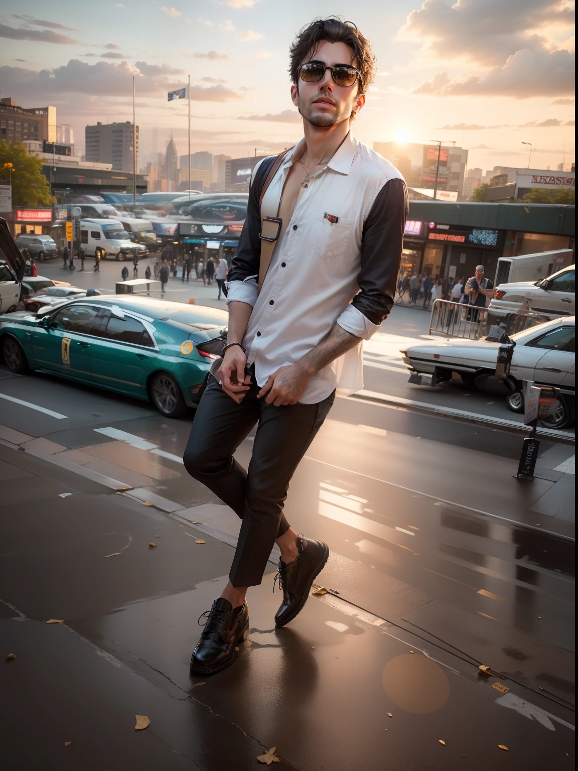 handsome boy, realistic face, background time square City