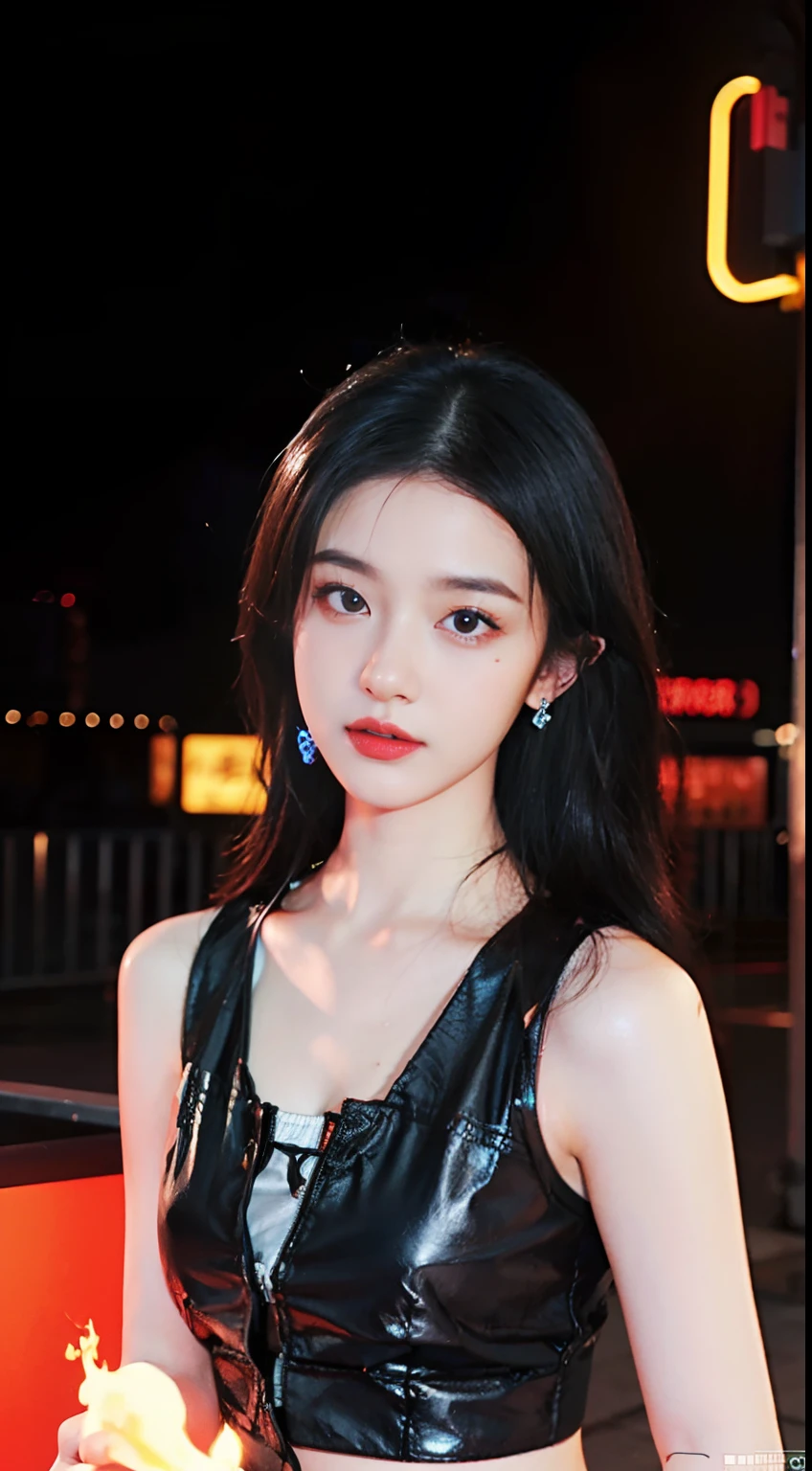 21 year old girl, Black Hair, City Background,