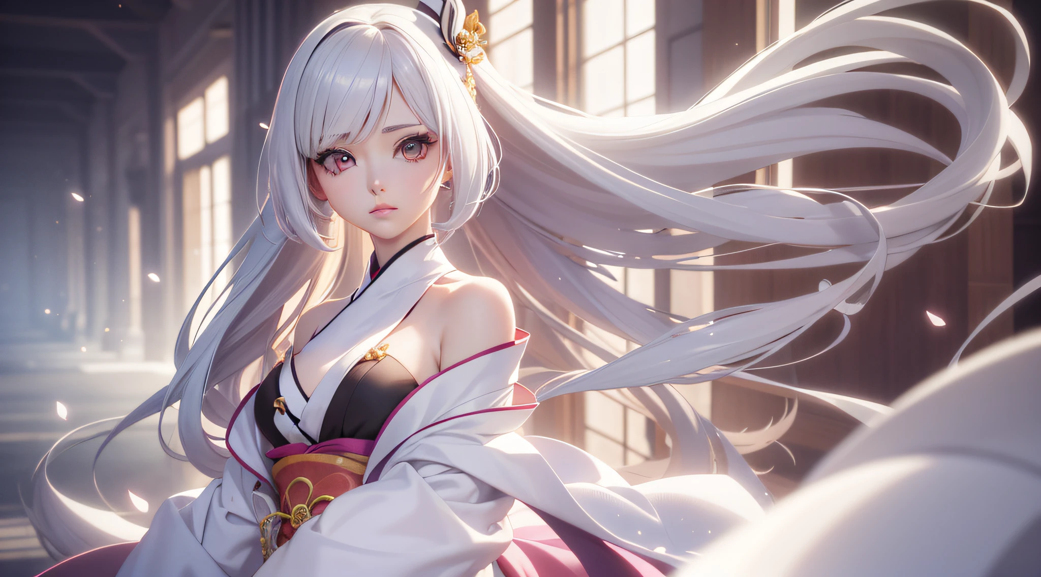 Garota inocente de anime de corpo inteiro com cabelo loiro com roupas longas estilo kimono branco posando para uma foto, arte cg anime suave, photorealistic anime girl rendering, Estilo de anime 3D realista, anime. soft lighting, Arte Digital Anime, Arte Digital Anime detalhada, Arte de anime realista, Advanced digital anime art, Estilo anime 4K, 3 d anime realista, Anime estilo 3D