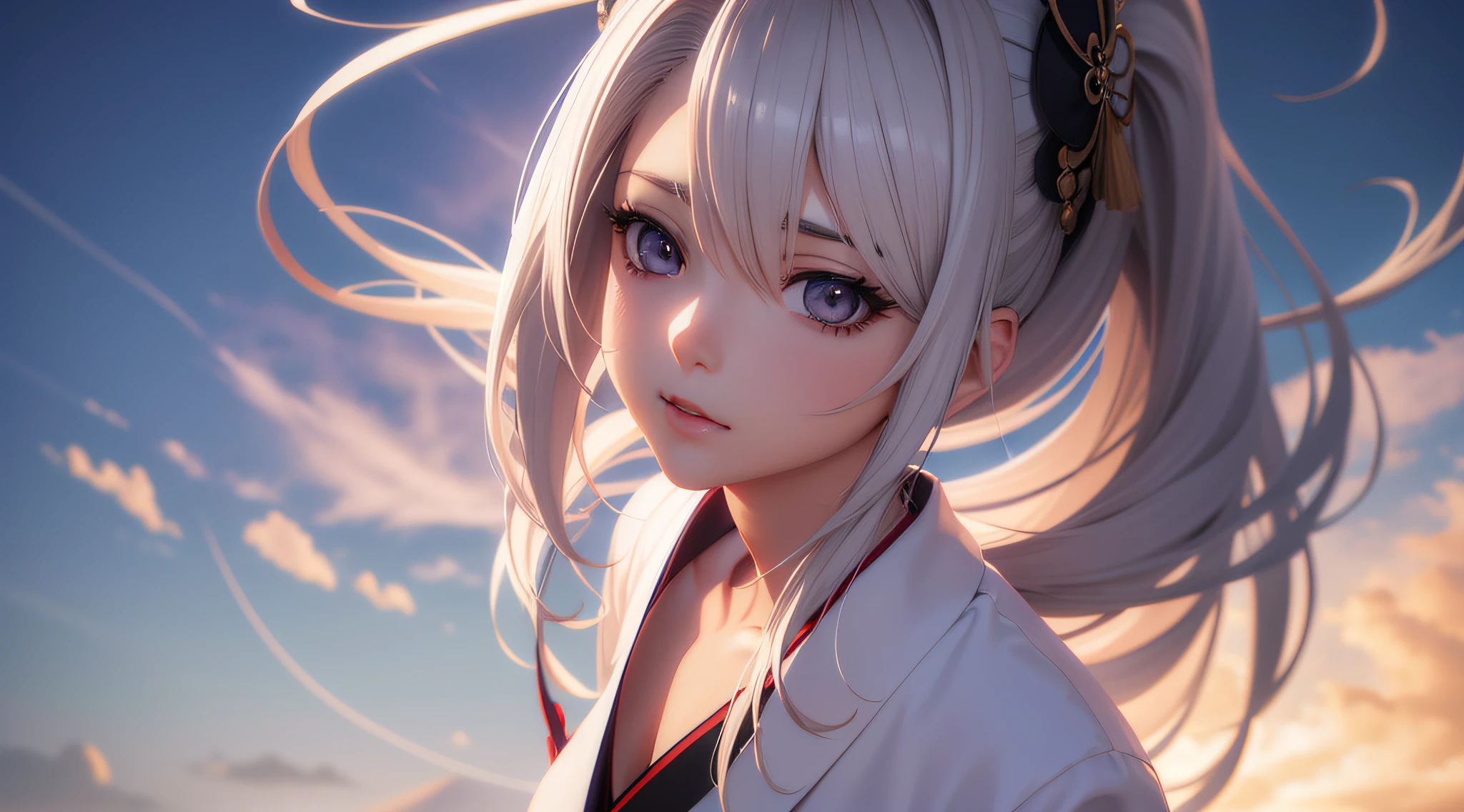 Garota inocente de anime de corpo inteiro com cabelo loiro com roupas longas estilo kimono branco posando para uma foto, arte cg anime suave, photorealistic anime girl rendering, Estilo de anime 3D realista, anime. soft lighting, Arte Digital Anime, Arte Digital Anime detalhada, Arte de anime realista, Advanced digital anime art, Estilo anime 4K, 3 d anime realista, Anime estilo 3D