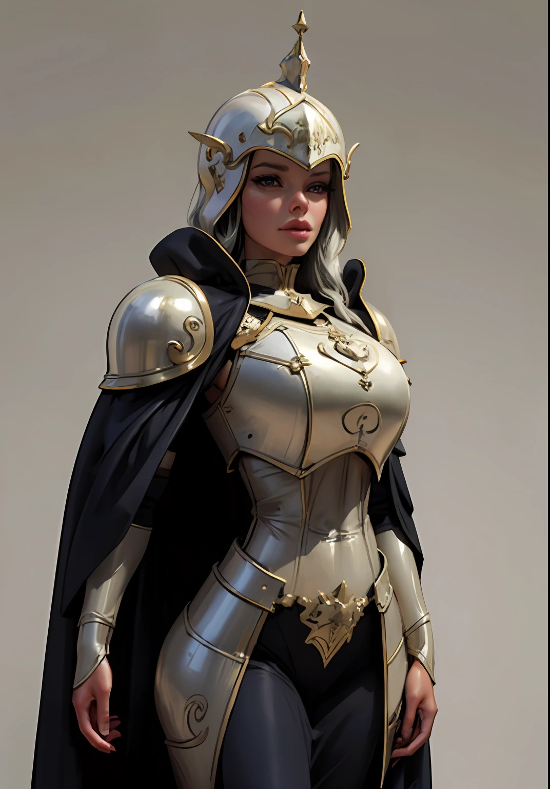 Gray clay style,(masterpiece, best quality), Grayscale,a woman in armor, full armor,helmet,armor,extra arms,breastplate, dainty, perfect face, pretty face, lush detail,