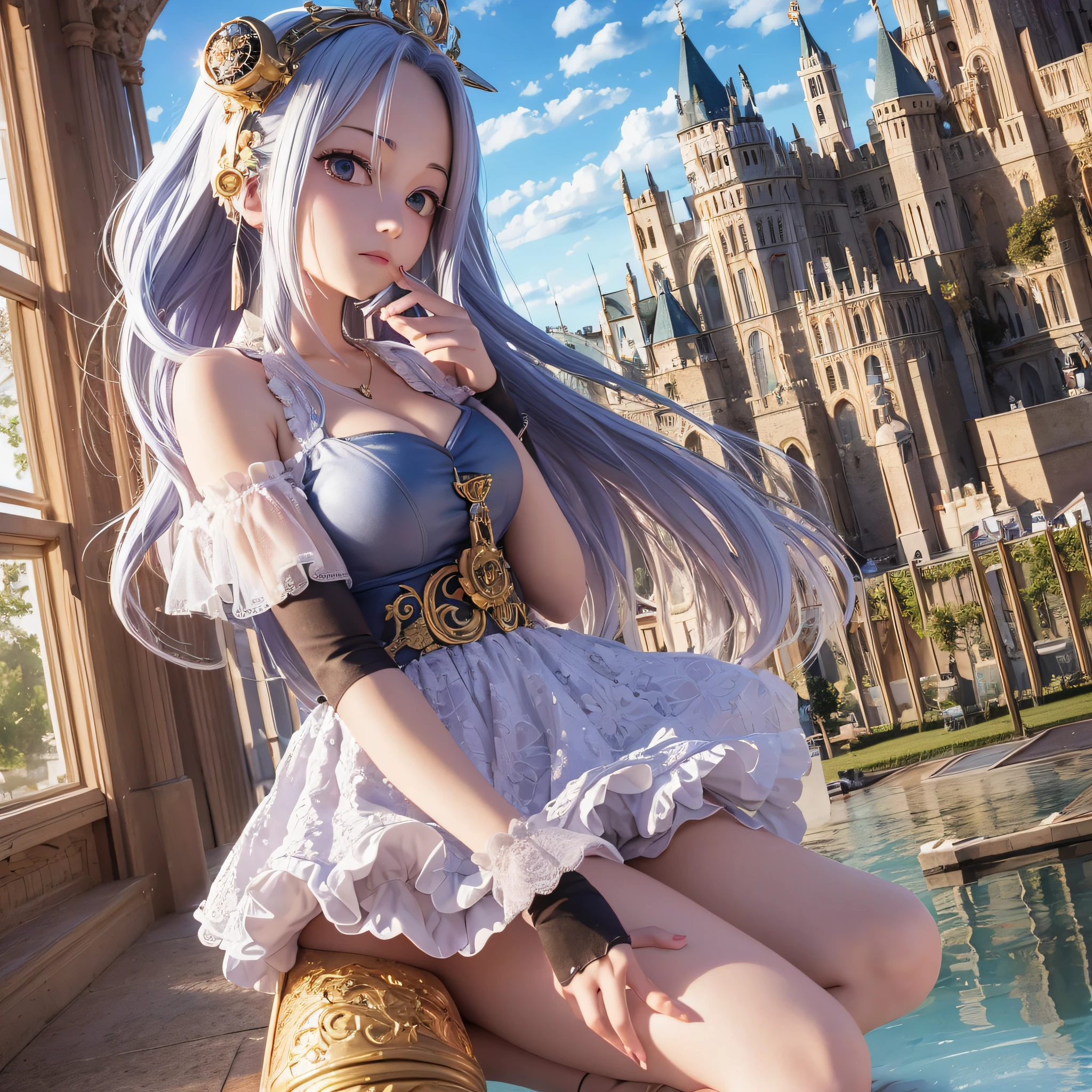 (anime 3D:1.2, manga One Piece:1.1), high-quality 3D modeling, detailed texture, beautiful shading, (Vivi:1.3), dynamic pose, regal expression, (Alabasta:0.9, castle:0.9, palace:0.9), royal insignia, flowing dress, floating hair, (mascote:0.8), lovely charm.