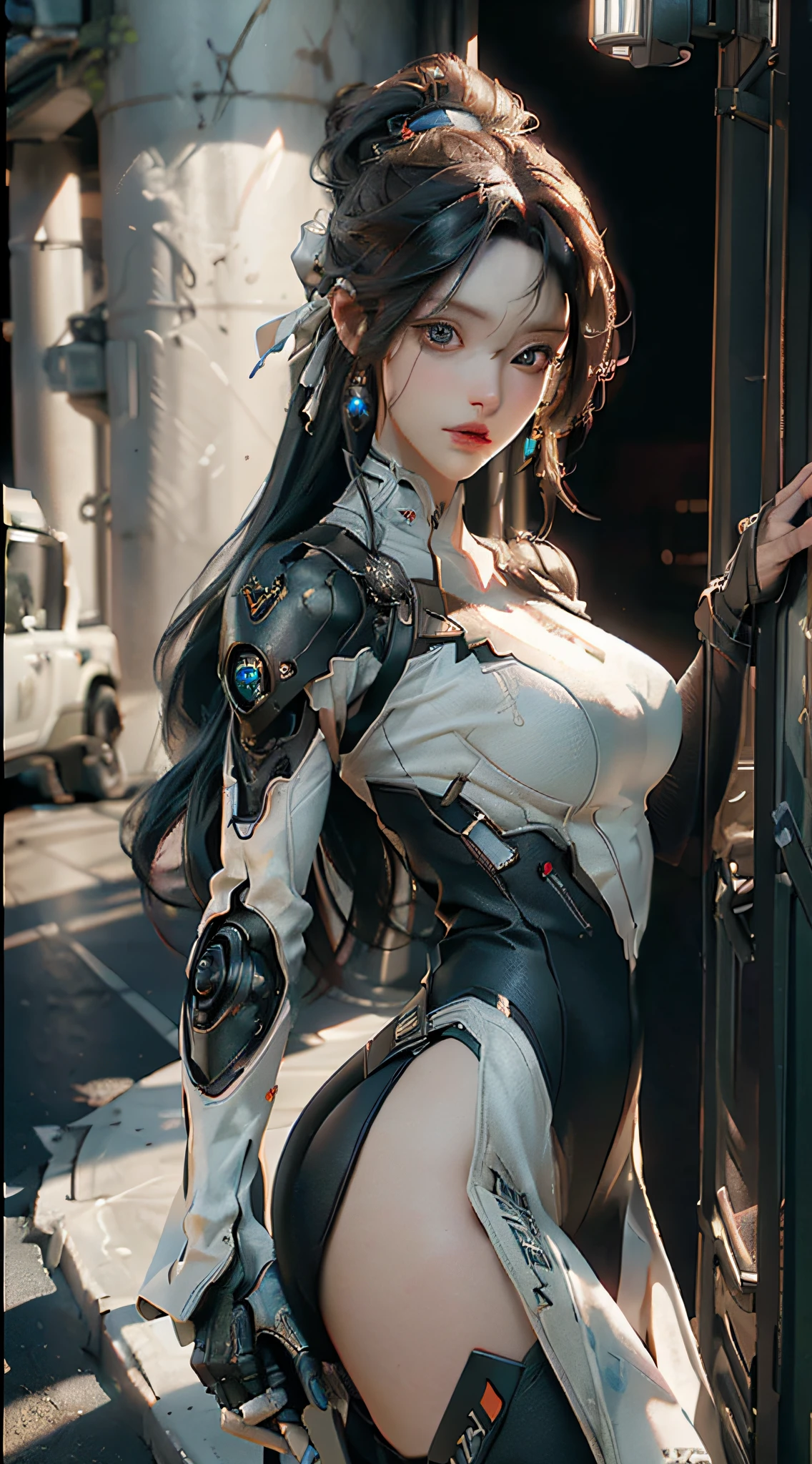 ((Best quality)), ((masterpiece)), (detailed:1.4), 3D, an image of a beautiful cyberpunk female,HDR (High Dynamic Range),Ray Tracing,NVIDIA RTX,Super-Resolution,Unreal 5,Subsurface scattering,PBR Texturing,Post-processing,Anisotropic Filtering,Depth-of-field,Maximum clarity and sharpness,Multi-layered textures,Albedo and Specular maps,Surface shading,Accurate simulation of light-material interaction,Perfect proportions,Octane Render,Two-tone lighting,Wide aperture,Low ISO,White balance,Rule of thirds,8K RAW,