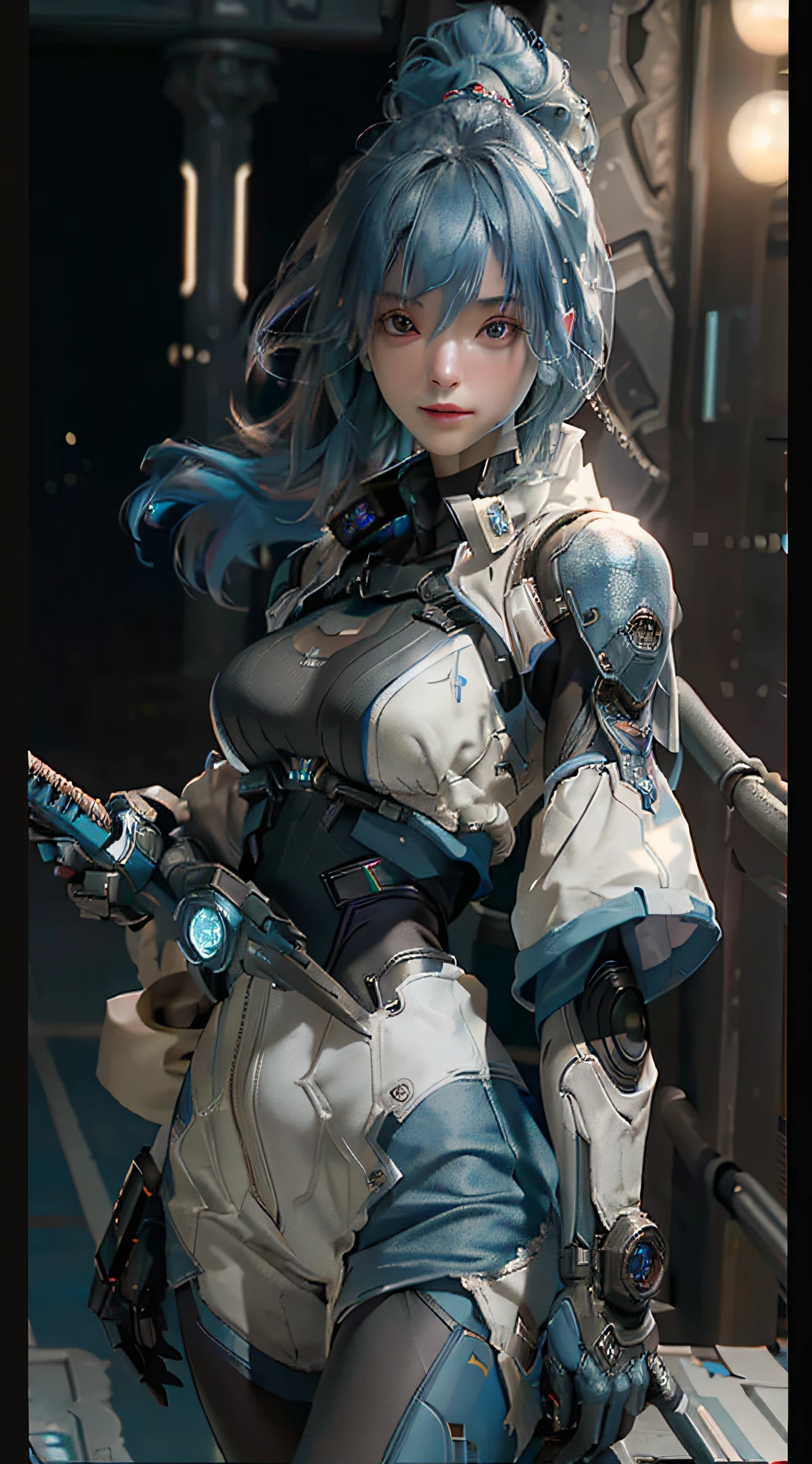 ((Best quality)), ((masterpiece)), (detailed: 1.4), 3D, an image of a beautiful cyberpunk woman, blue hair, night metropolis background, HDR (High Dynamic Range),Ray Tracing,NVIDIA RTX,Super-Resolution,Unreal 5,Subsurface dispersion, PBR texture, Post-processing, Anisotropic filtering, Depth of field, Maximum clarity and sharpness, Multilayer textures, Albedo and specular maps, Surface shading, Accurate simulation of light-material interaction,  Perfect Proportions, Octane Render, Two-Tone Lighting,Wide Aperture,Low ISO,White Balance,Rule of Thirds,8K RAW,