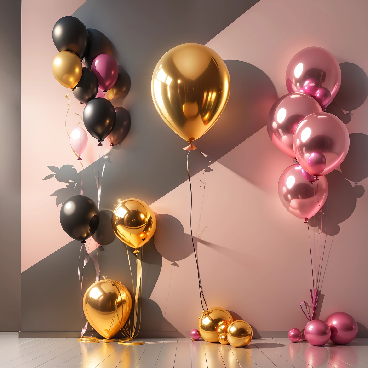 Scenery: Wall: Dark pink, smooth wall, only the wall, parede inteira rosa escuro, large pink wall with balloons attached to the wall, Golden balloons on pink wall, just the pink wall with golden balloons background dark pink wall scenery