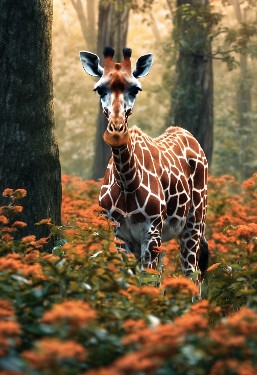 uma girafa na floresta com grama para colorir