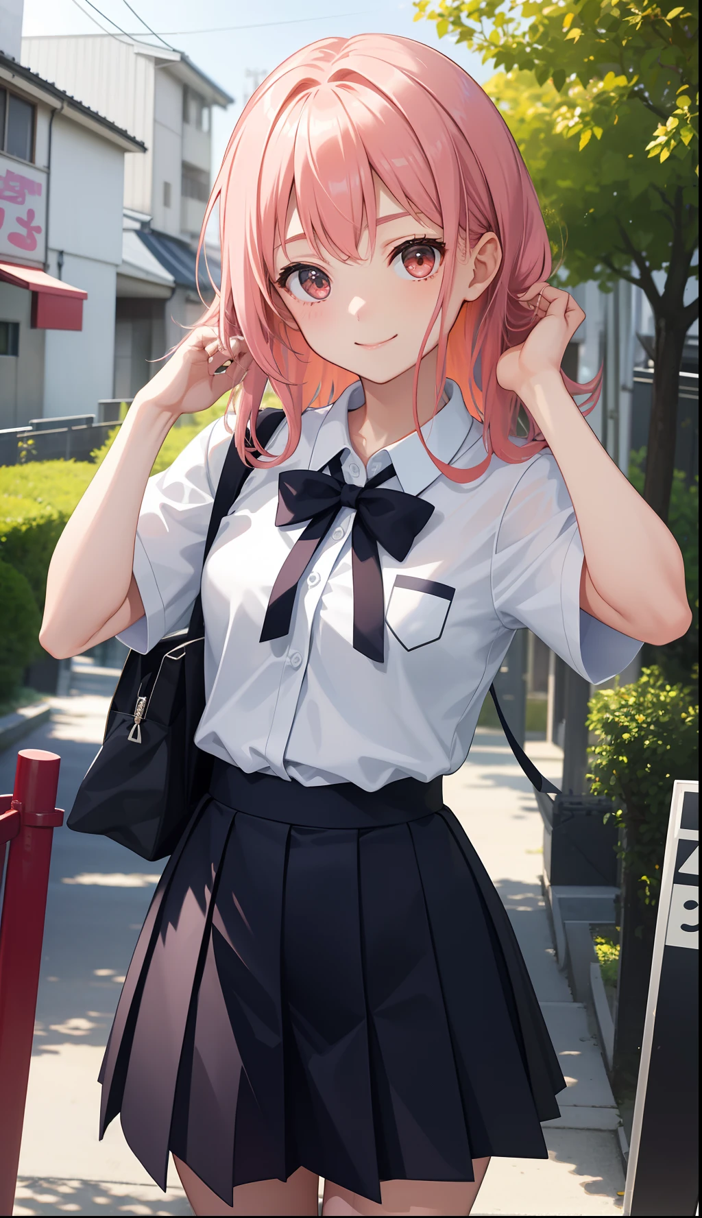 1girl in、AS-Adult、A smile、The shirt、skirt by the、(small tits)、Walking with a thigh、Upper body portrait、