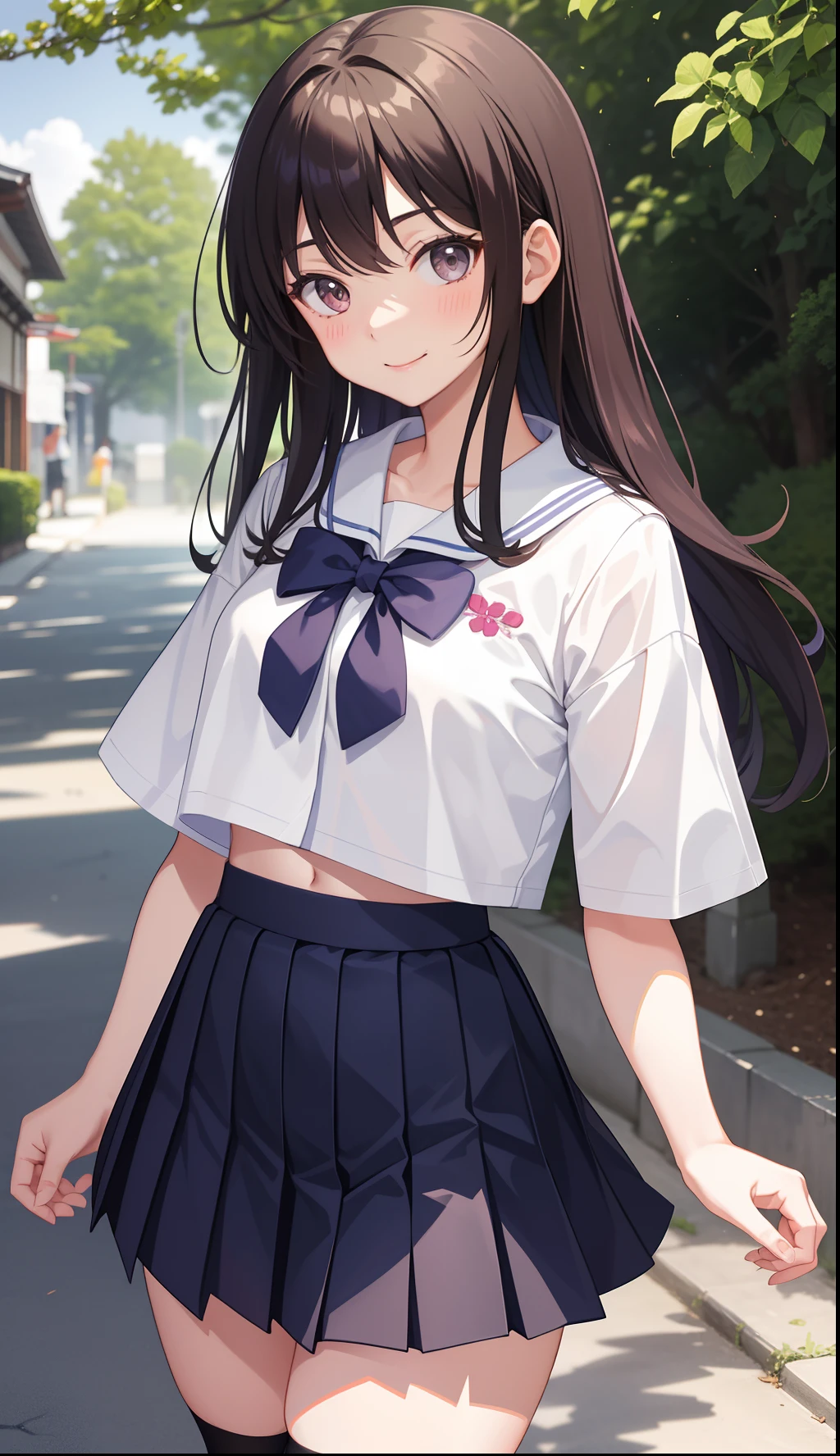 1girl in、AS-Adult、A smile、The shirt、skirt by the、（small tits）Chilarism、Japan High School Student Uniform、serafuku、summer clothing、（Sheer Bra）、Upper body portrait、the wind、