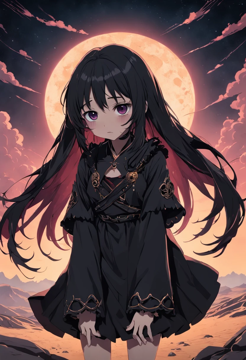((cena sombria, deserto negro),(Orphan character crying+dor+sofrimento:1.2+ Gothic details:1.3))
