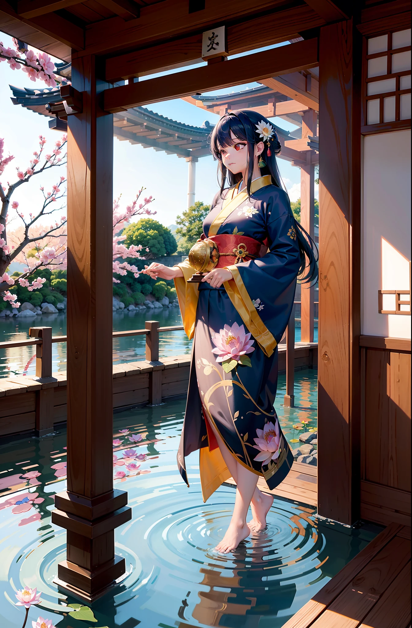 "Visualize a captivating wallpaper adorned with a meticulously crafted pattern of iconic Japanese symbols, each layer contributing to a rich and harmonious tapestry.
Cereja, delicate and ephemeral, flutuar pela tela, evocando a beleza e a transitoriedade da vida. The torii gate, Um portal sagrado, Fica alto, symbolizing the boundary between the spiritual and physical worlds.
Elegant kanji characters intertwine in the design, cada personagem com significado profundo. "ay (de) representa harmonia e unidade, 'Valente' (Yuu) encarna a coragem, e 'Paz' (heathen) significa paz.
Sob um sereno, moonlit sky, a red solar disk or '日' (Oi) Irradia, representing hope and new beginnings. Bamboo stalks are strong and flexible, symbolizing resilience and adaptability.
Uma lagoa tranquila espelha os arredores, its surface adorned with a water lily;, or 'lotus' (UAU), signifying purity and enlightenment. Koi fish swim amid lotus flowers, embodying transformation and perseverance.
Guindastes dourados levantam voo, suas asas simbolizando longevidade e boa sorte. The silent sound of a temple bell or '鐘' (Kane) Ressoa, bringing mindfulness and inner peace.
A paleta de cores combina perfeitamente azuis suaves, rosas macias, e verdes terrosos, invoking a sense of calm and connection to nature. This wallpaper pattern is an intricate mosaic of Japanese symbolism, convidando-o a explorar as camadas da cultura, wisdom, e beleza que eles possuem."