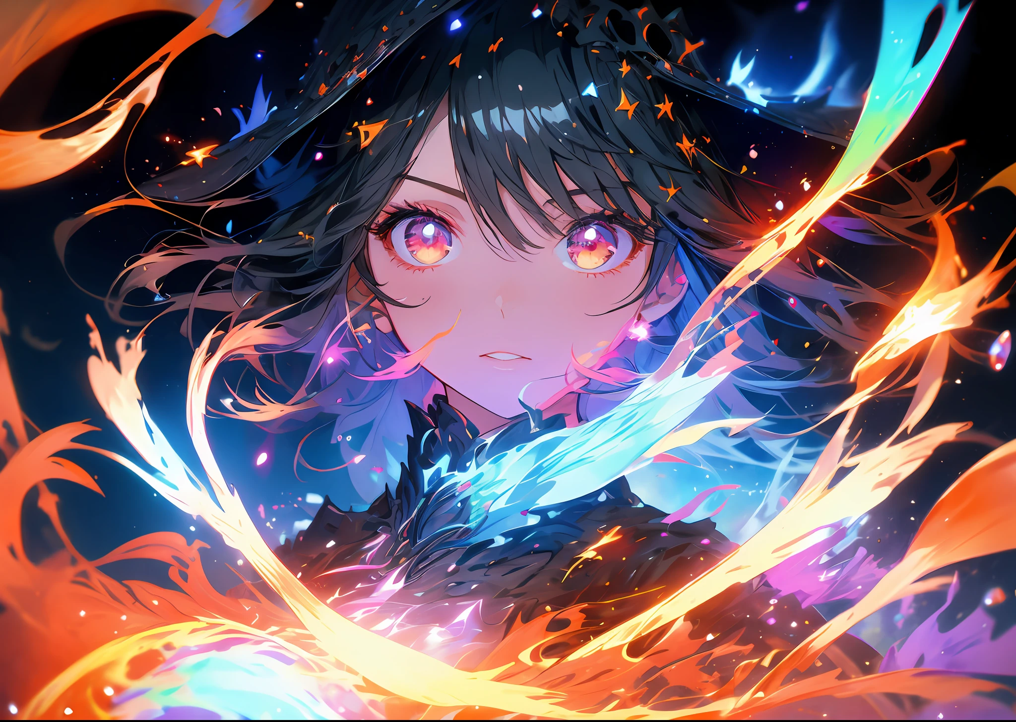 Anime girl with glowing eyes and long hair in a black dress - SeaArt AI
