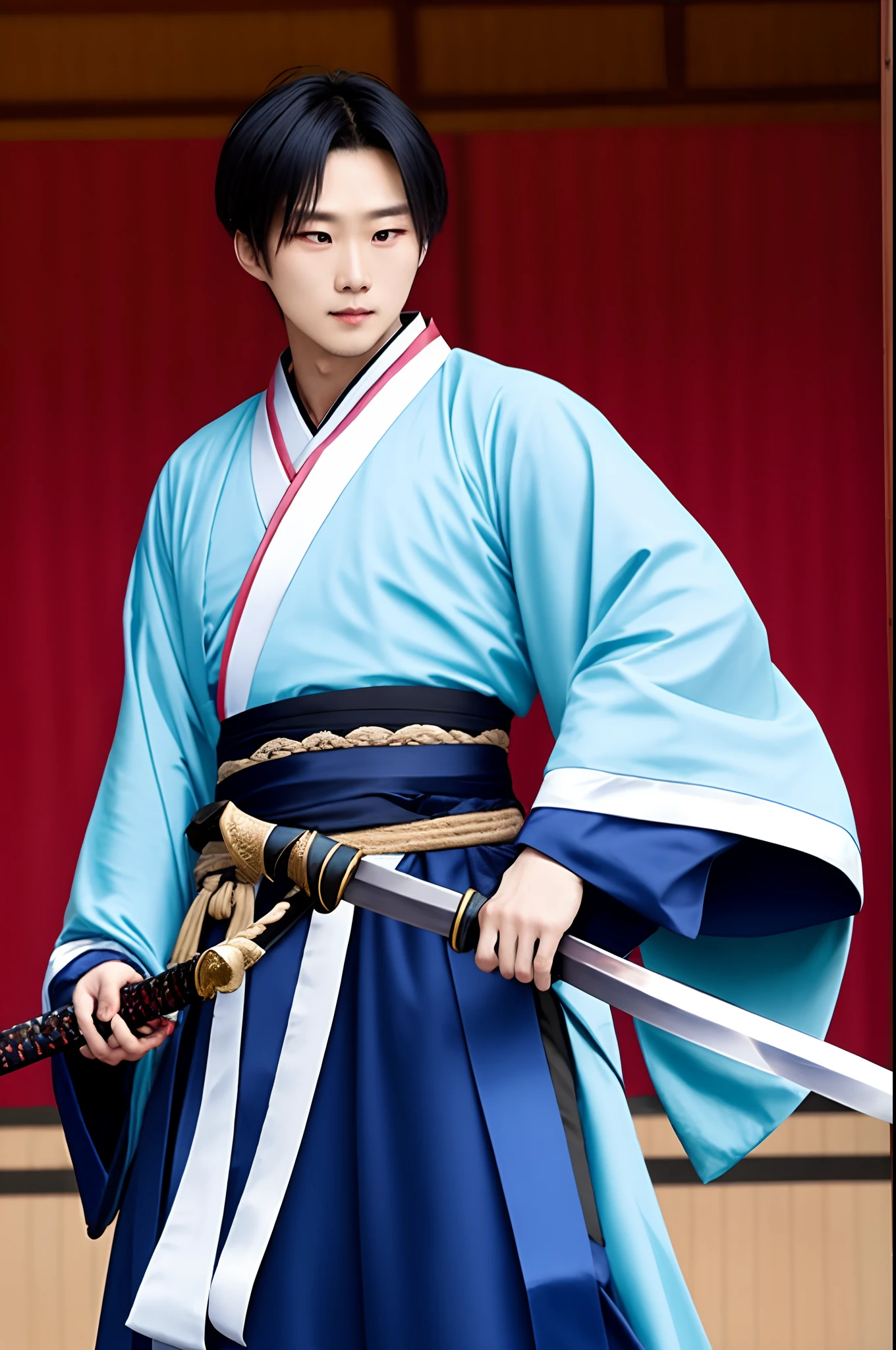 Hanfu blue and white two-dimensional swordsman