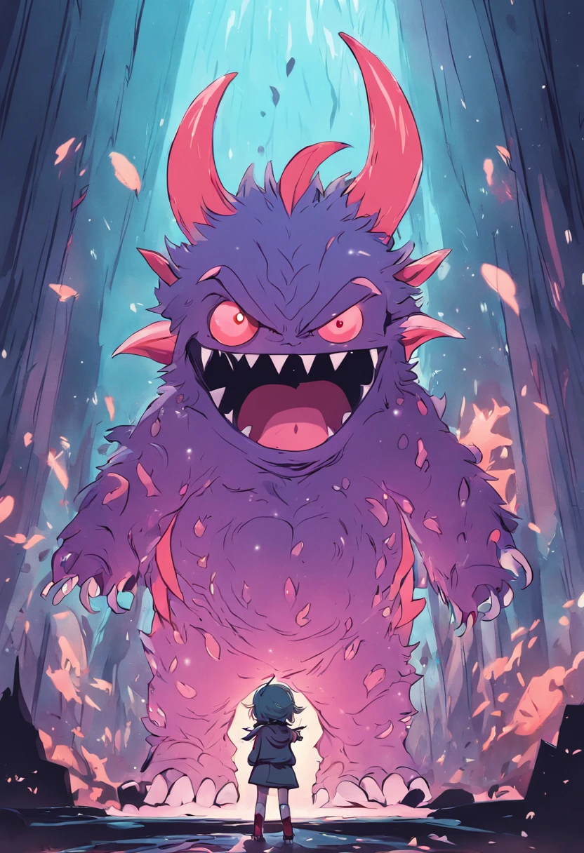 cute monster illustration for kids, cartoon style, clean lines, evil