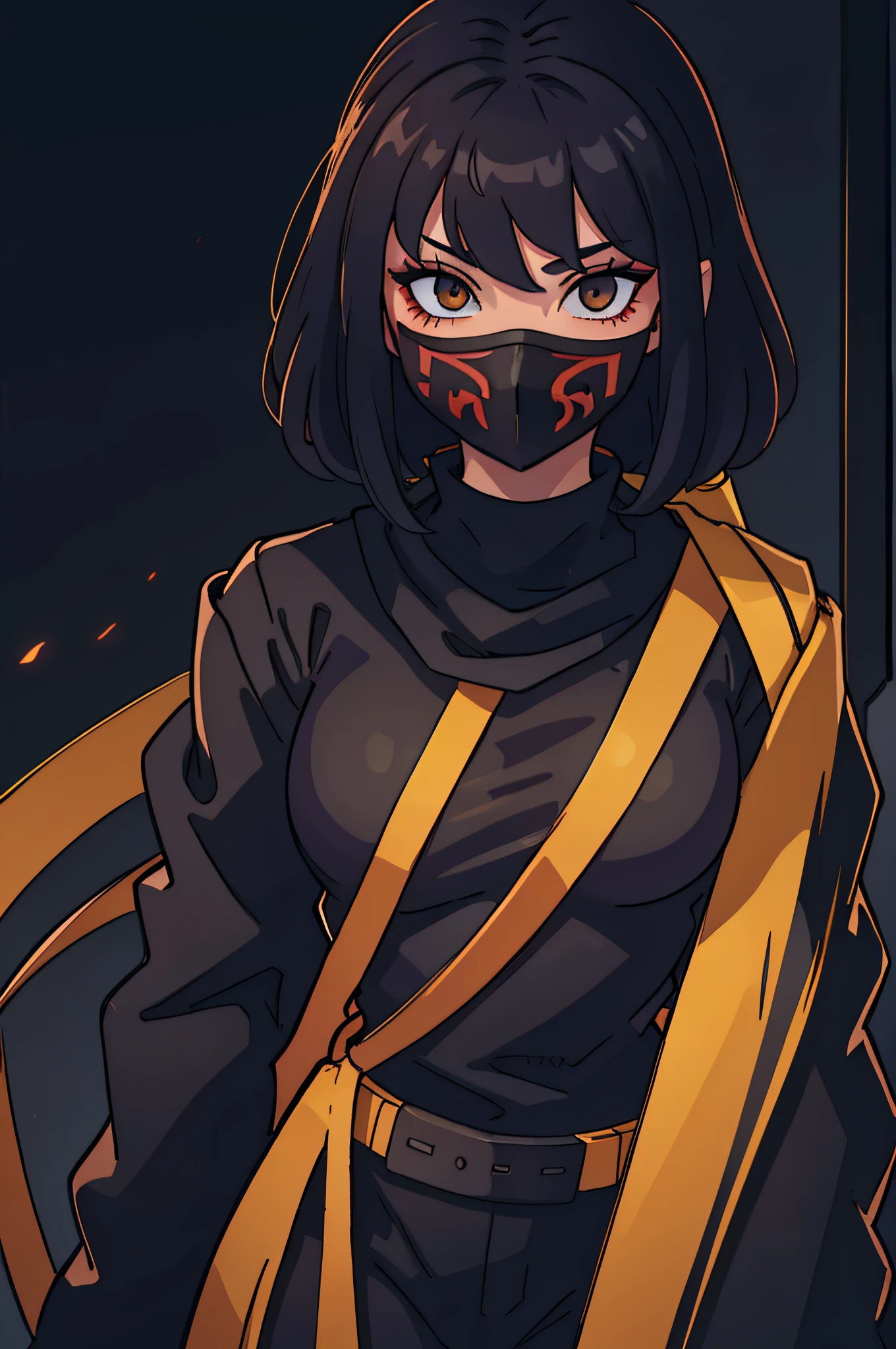 strong sexy sensual with dark clothes as a sith lord and yellown eyes with a mask