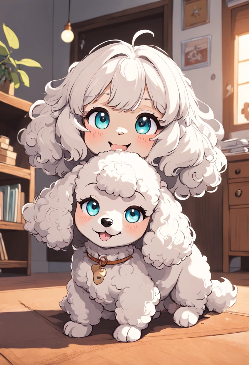 (((Cartoon style: 1))), Thick lines:0.6,largeeyes、Cartoon Poodle、Simple line art、Simple illustration、coloring book、thick line art、2D、one horse、Line drawing in anime style、anime big breast、comic strip、Japanese anime style、illustratio、White Poodle, Smiling Poodle、Cute dog, cute animal, curlies、poofy, Partial, cute beautiful, Cute emoji face, with cute doting eyes、Poodle with teddy bear cut into chunks