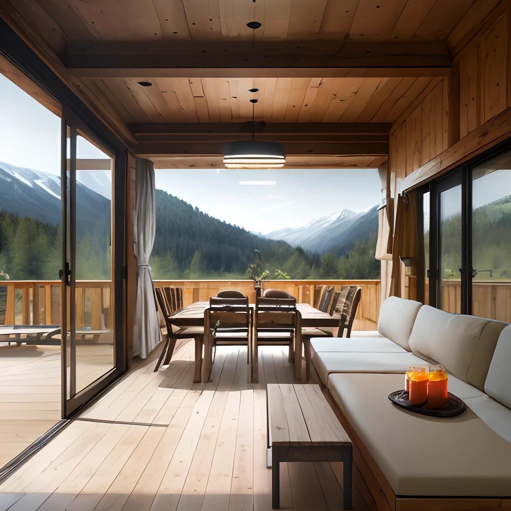 Create a project of a chalet located in the middle of nature, having as material: wood, concrete and metal structure;