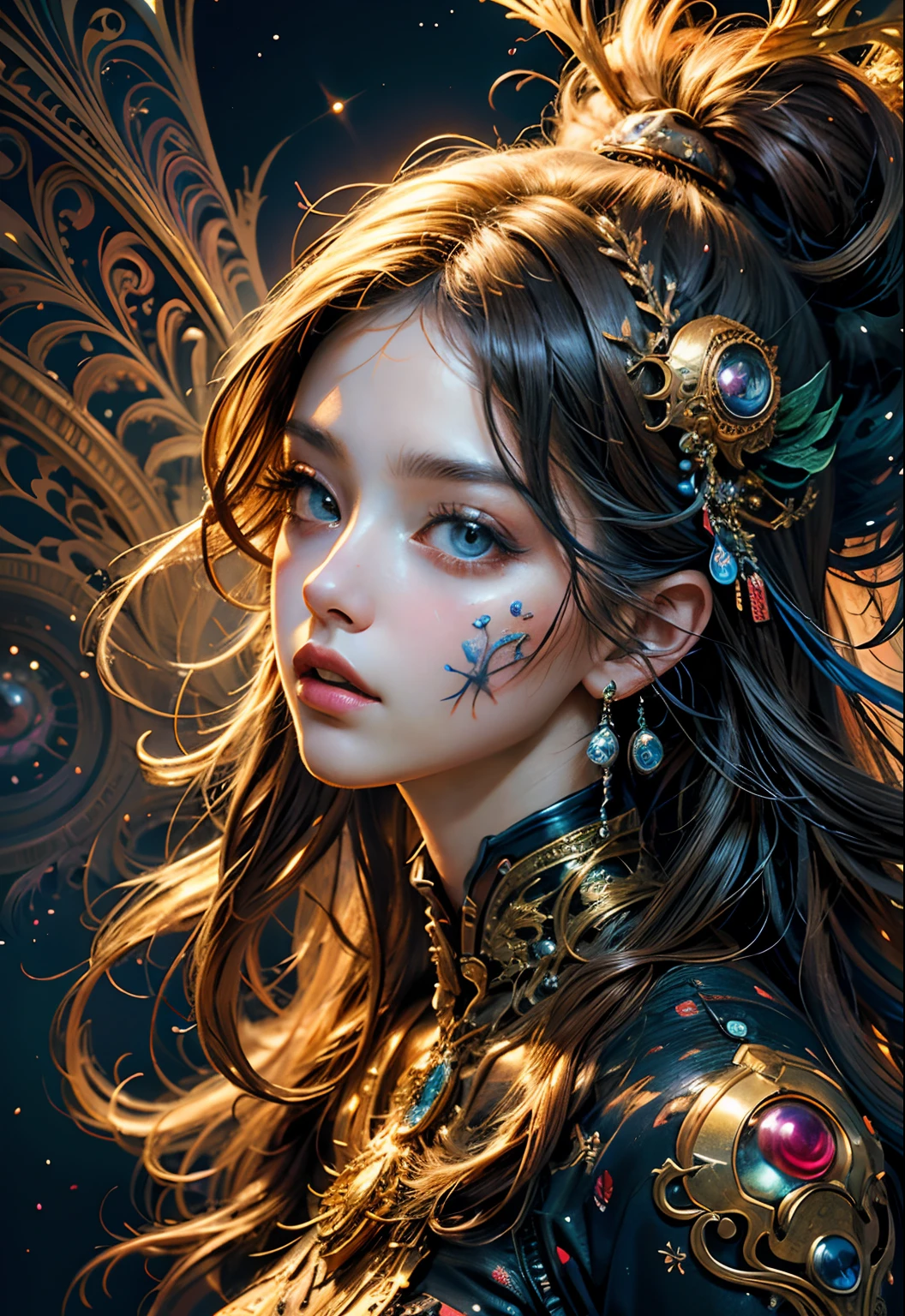 A close up of a woman with a butterfly on her head - SeaArt AI