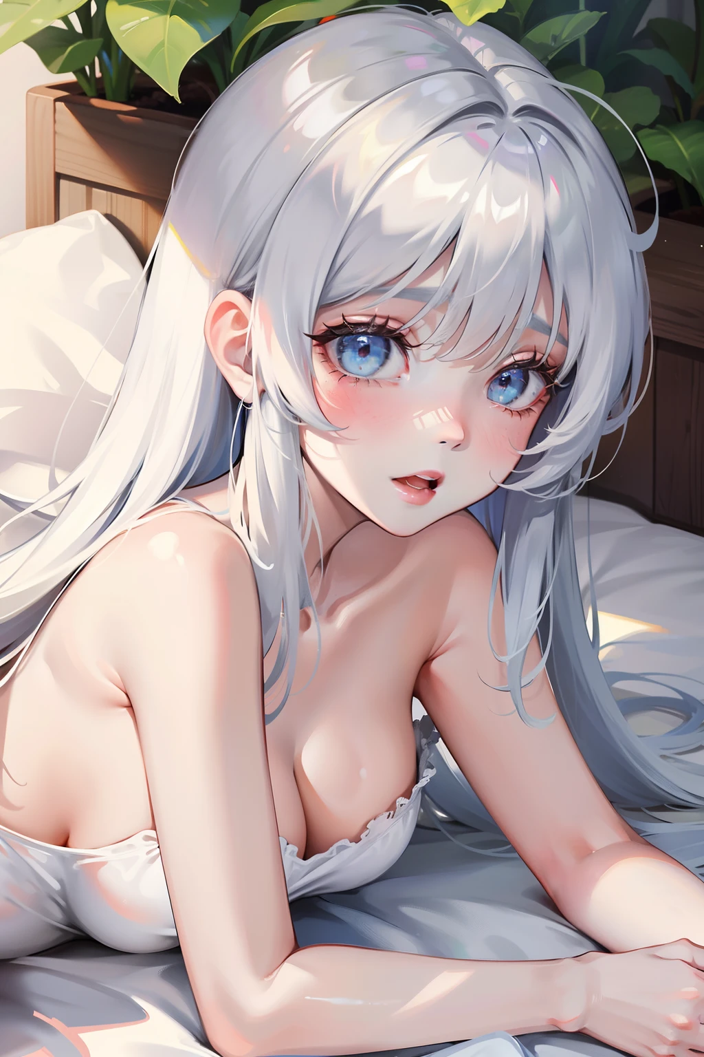 The girl collapsed weakly on the ground, panting, milky white liquid, naked, blushing