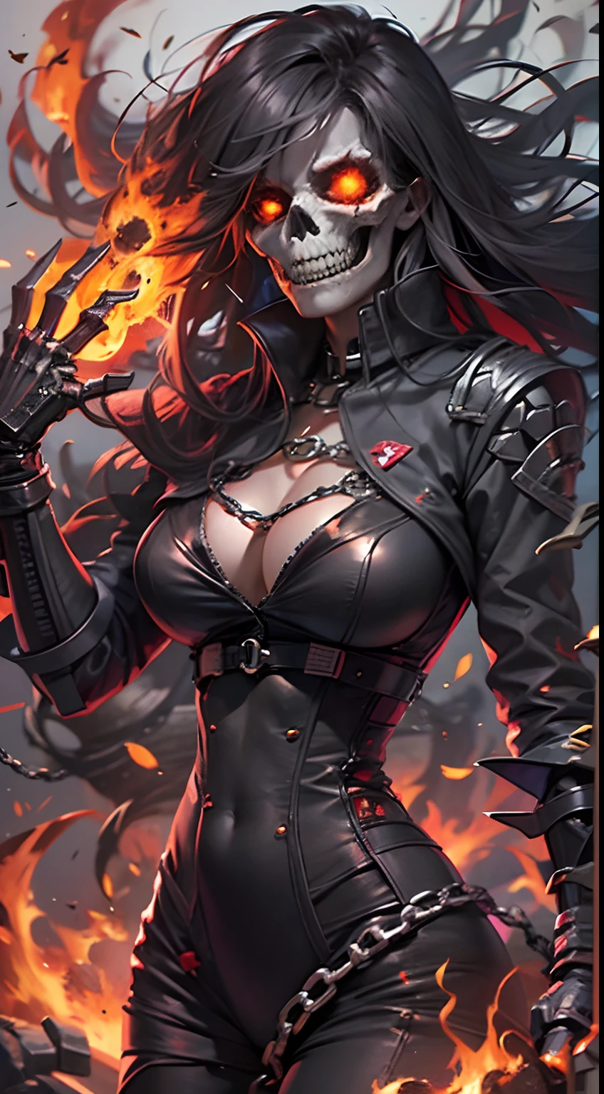 Female version Ghost Rider, (Ghost Rider),is a superhero under the Marvel Comics,The image is generally a burning human skeleton、Wear leather clothing、A hero in chains,And get on a burning motorcycle,Go everywhere to deal with evil enemies。The flame that drifts in the wind,The flaming skull speaks of his immense hatred,He gave his soul to hell,Surround your filthy body with poisonous fire and chains,In his fiery eyes,You see your own sinful life,That manic laughter devours your entire soul。He rides a ghost-faced Harley through the night,Walk between hell and earth,The roar of the motor was accompanied by a furious roar,What is left behind is a line of fire that draws light and darkness。Everywhere the motorcycle passes, it will be a mess,There will also be a fire mark on the road。Influenced by supernatural powers,The deep flames of hell will directly cover the whole body of the evil spirit knight,After the flesh and blood were burned,It took the form of hellfire。If you don't wear clothes,A skeleton and a fire do not make the figure visible,And if you put on clothes,It can show part of the body under the human form,And better than the host body in human form。Hellfire can scorch anything at the will of the Ghost Knight himself,Or something that does not impair any of the Evil Spirit Knights。