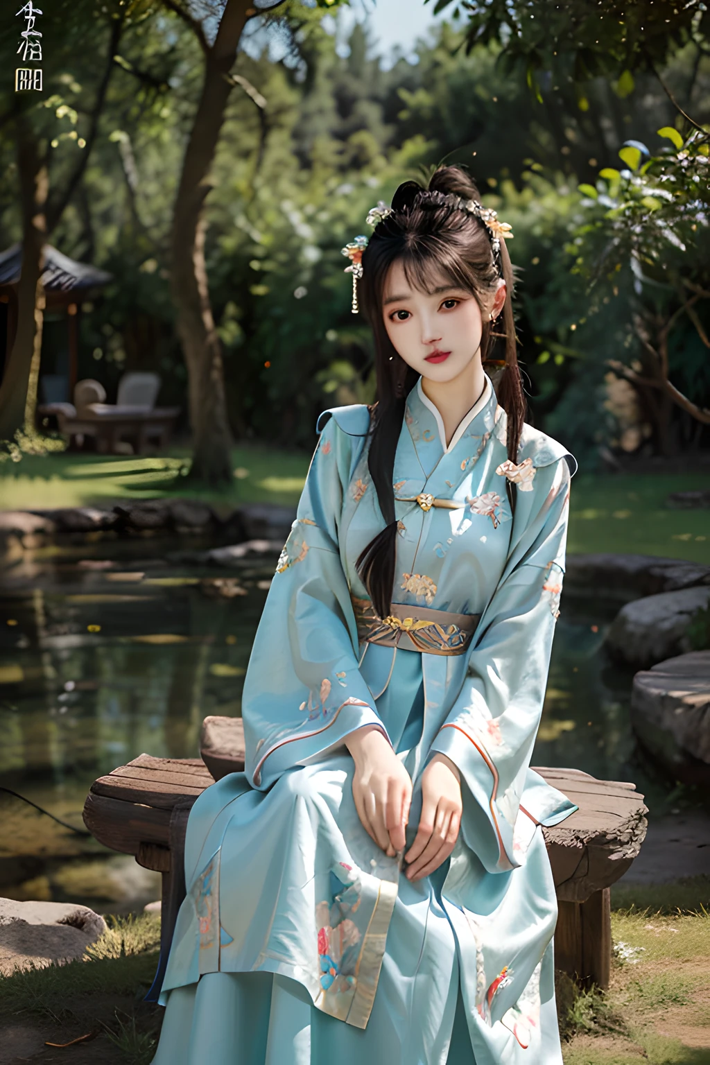 A girl, ancient Chinese costume, sunshine, clear face, fantasy background, masterpiece, super detail, epic composition, ultra HD, high quality, extremely detailed, official art, uniform 8k wallpaper, super detail, 32k -- v 6,Super detailed light and shadow,hanfu, ming style,embroidery,upper bady,