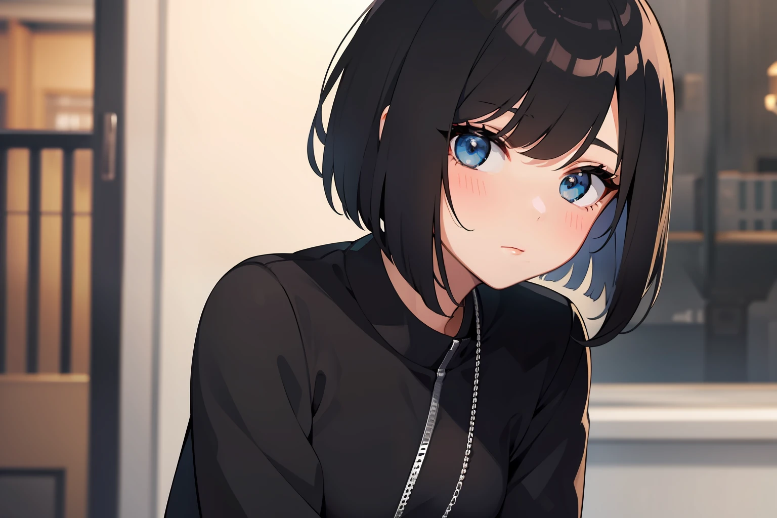 Girl cute fashionable black hair short bob