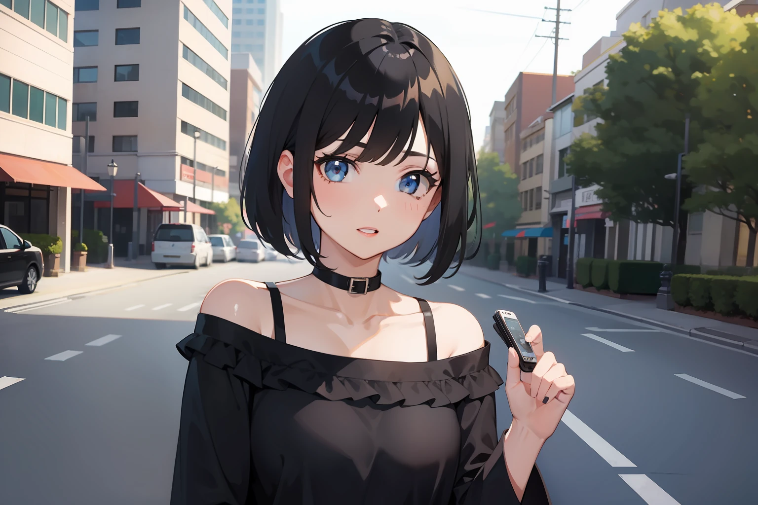 Girl cute fashionable black hair short bob