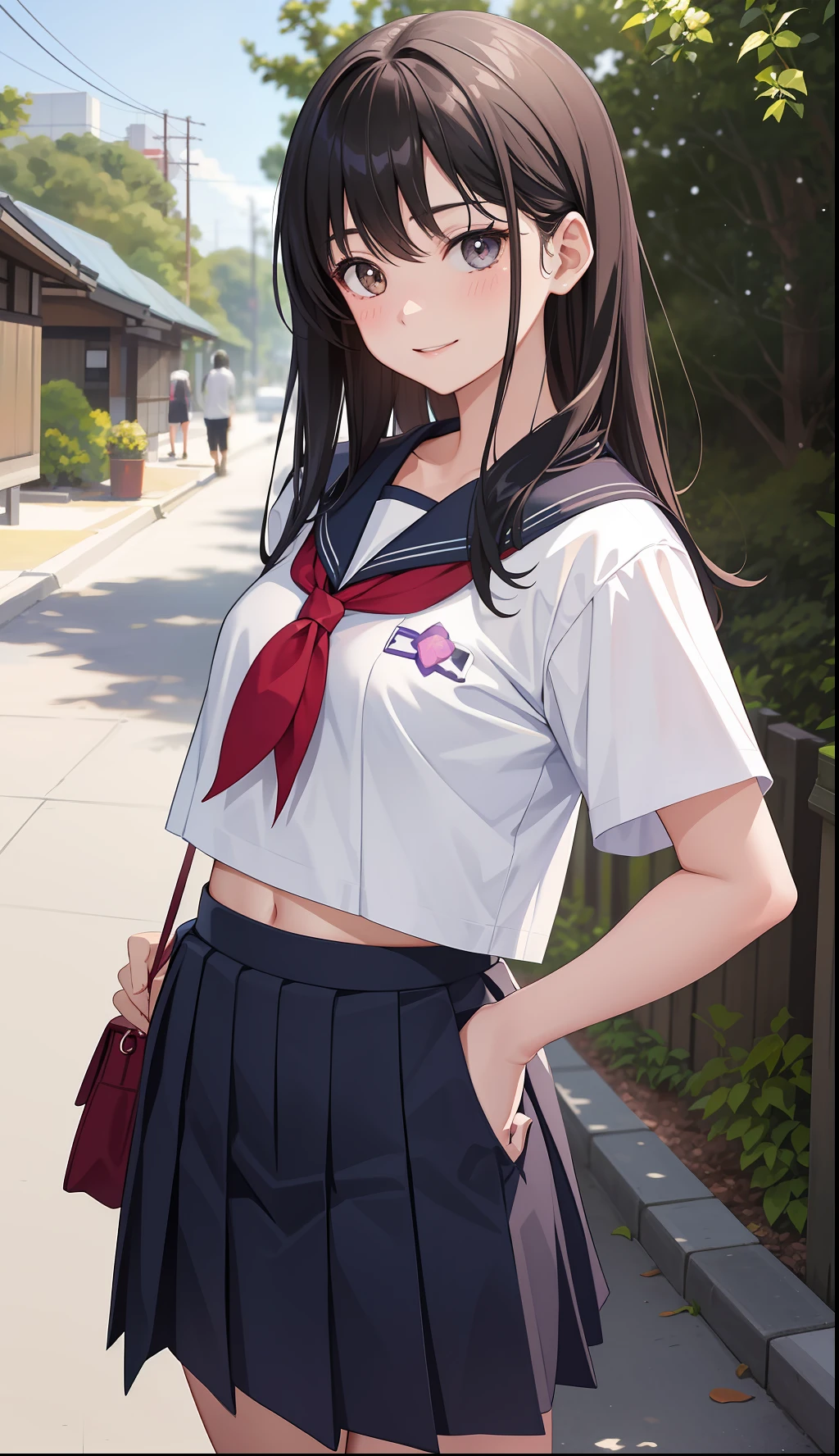 1girl in、AS-Adult、A smile、The shirt、skirt by the、（small tits）Chilarism、Japan High School Student Uniform、serafuku、summer clothing、（Sheer Bra）、Upper body portrait、the wind、