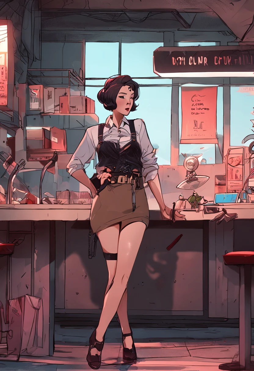 Bigchest,short detailed hair,Wear miniskirts,Sexy beauty with low-cut suspenders