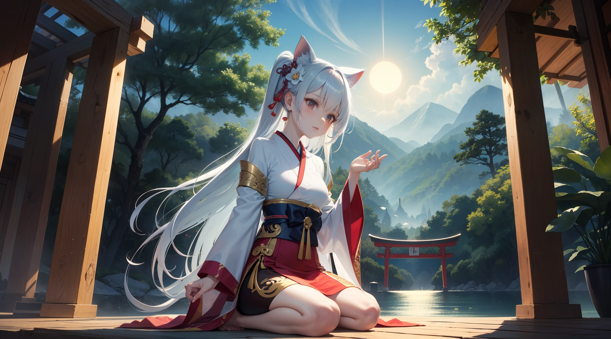 "Visualize a captivating wallpaper adorned with a meticulously crafted pattern of iconic Japanese symbols, each layer contributing to a rich and harmonious tapestry.
Cereja, delicate and ephemeral, flutuar pela tela, evocando a beleza e a transitoriedade da vida. The torii gate, Um portal sagrado, Fica alto, symbolizing the boundary between the spiritual and physical worlds.
Elegant kanji characters intertwine in the design, cada personagem com significado profundo. 'e' (de) representa harmonia e unidade, 'Valente' (Yuu) encarna a coragem, e 'Paz' (Heide) significa paz.
Under a serene, moonlit sky, a red solar disk or '日' (Oi) Irradia, representing hope and new beginnings. Bamboo stalks are strong and flexible, symbolizing resilience and adaptability.
Uma lagoa tranquila espelha os arredores, its surface adorned with a water lily, ou 'lotus' (Uau), signifying purity and enlightenment. Koi fish swim amid lotus flowers, embodying transformation and perseverance.
Guindastes dourados levantam voo, suas asas simbolizando longevidade e boa sorte. The quiet sound of a temple bell or '鐘' (Kane) Ressoa, bringing mindfulness and inner peace.
A paleta de cores combina perfeitamente azuis suaves, rosas suaves, e verdes terrosos, invoking a sense of calm and connection to nature. This wallpaper pattern is an intricate mosaic of Japanese symbolism, convidando-o a explorar as camadas da cultura, wisdom, e beleza que eles possuem."