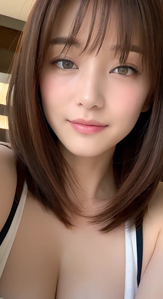 ((Best Quality, 8K, Masterpiece: 1.3)), 1girl, Slim Abs Beauty: 1.3, (Hairstyle Casual, :1.2), Sexy dress, super fine face, Delicate eyes, Double eyelids, smile. Take pictures in cute pose, very low figure, small waist, big breasts, close-up, zoomed close-up chest, beautiful background
