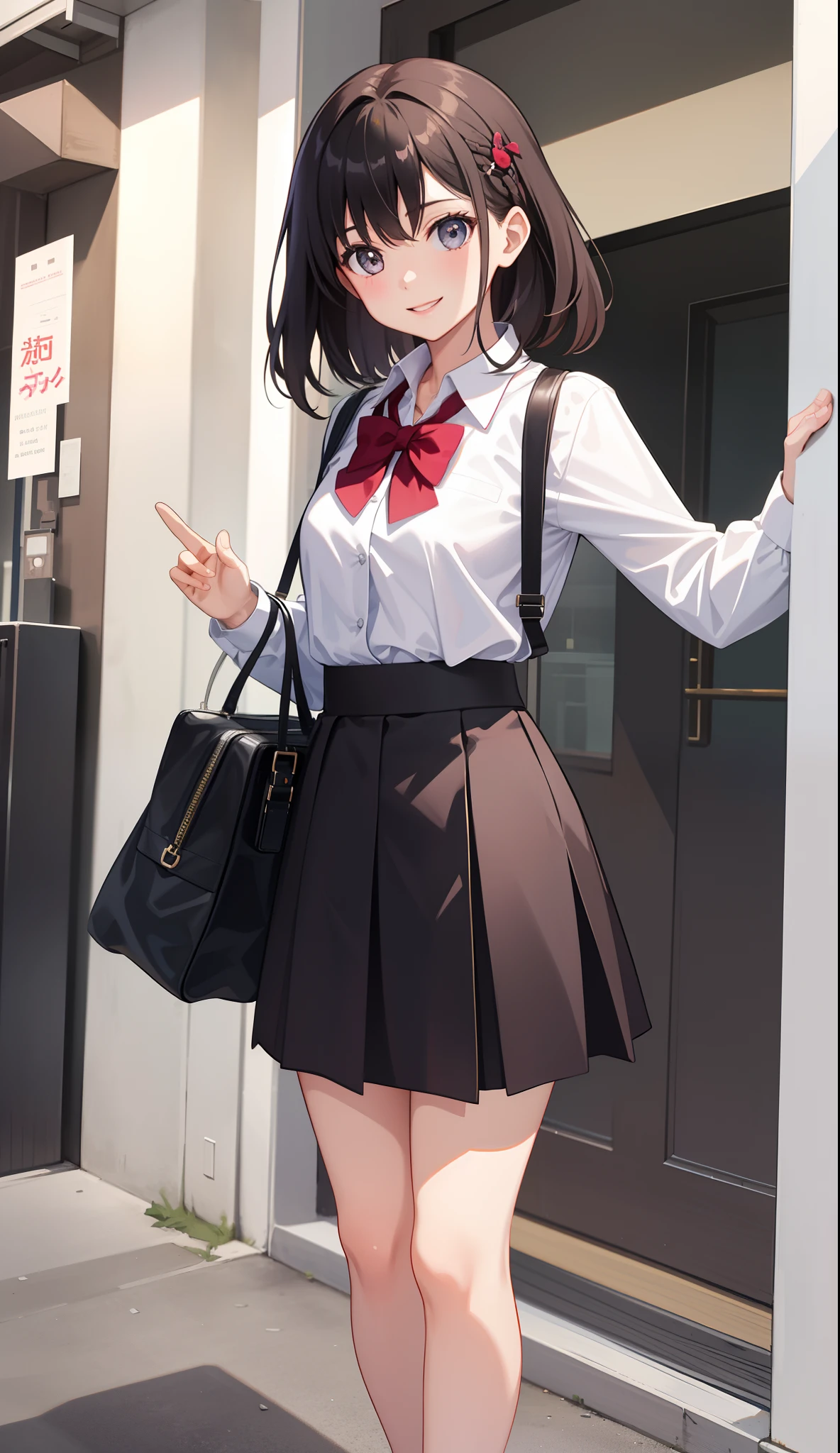 1girl in、AS-Adult、A smile、A delightful! The shirt、skirt by the、(small tits)