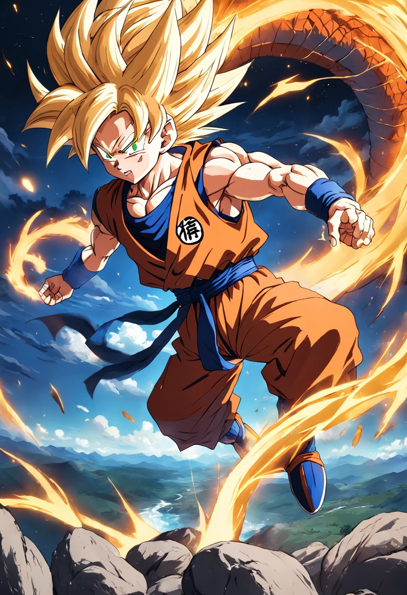 a detailed artwork of Goku in orange coat and blue jeans, jogando basquete, Dragon Ball Z, 4k, corpo inteiro, inspirado em Akira Toriyama, estilo de arte Dragon Ball, anime wallpaper, arte de anime limpa e detalhada