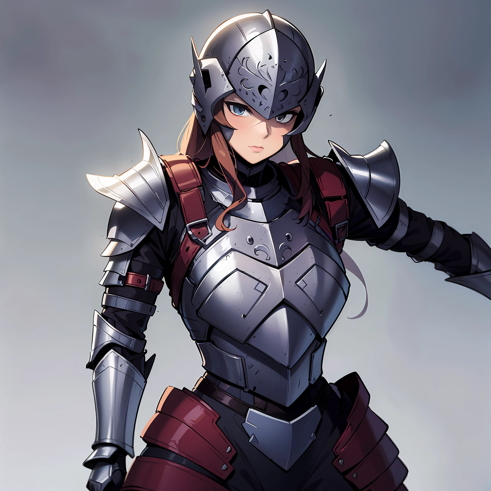 anime - style image of a female knight in armor with a sword, armor girl, girl in knight armor, female knight, thick armor, of a beautiful female knight, covered in full metal armor, beautiful female knight, female armor, beautiful armor, heavily armored, portrait knight female, full plate armor, stunning armor, wearing full plate armor, bikini armor female knight