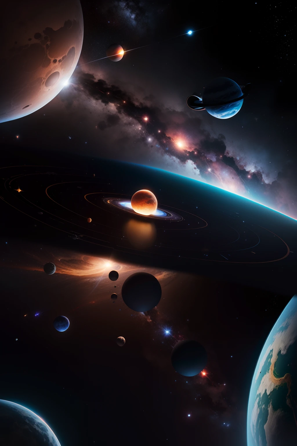 buraco negro centralizado, outer space, galaxias, various planets, alta resolução, minimalista, 2048x1152 pixels