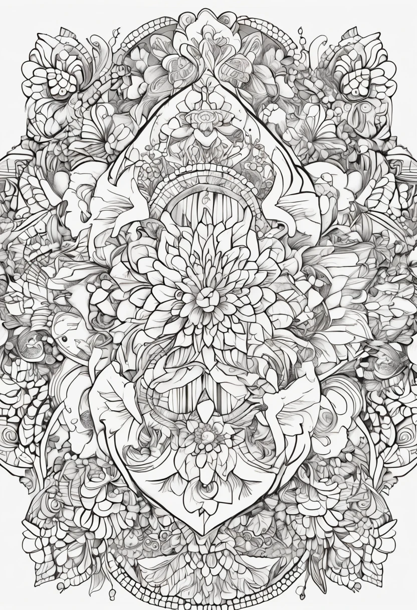 Outline art for children's picture books, Johanna Basford inspired style, White background, Sketch style, full bodyesbian, Use only outlines, Mandala style, Clean line art