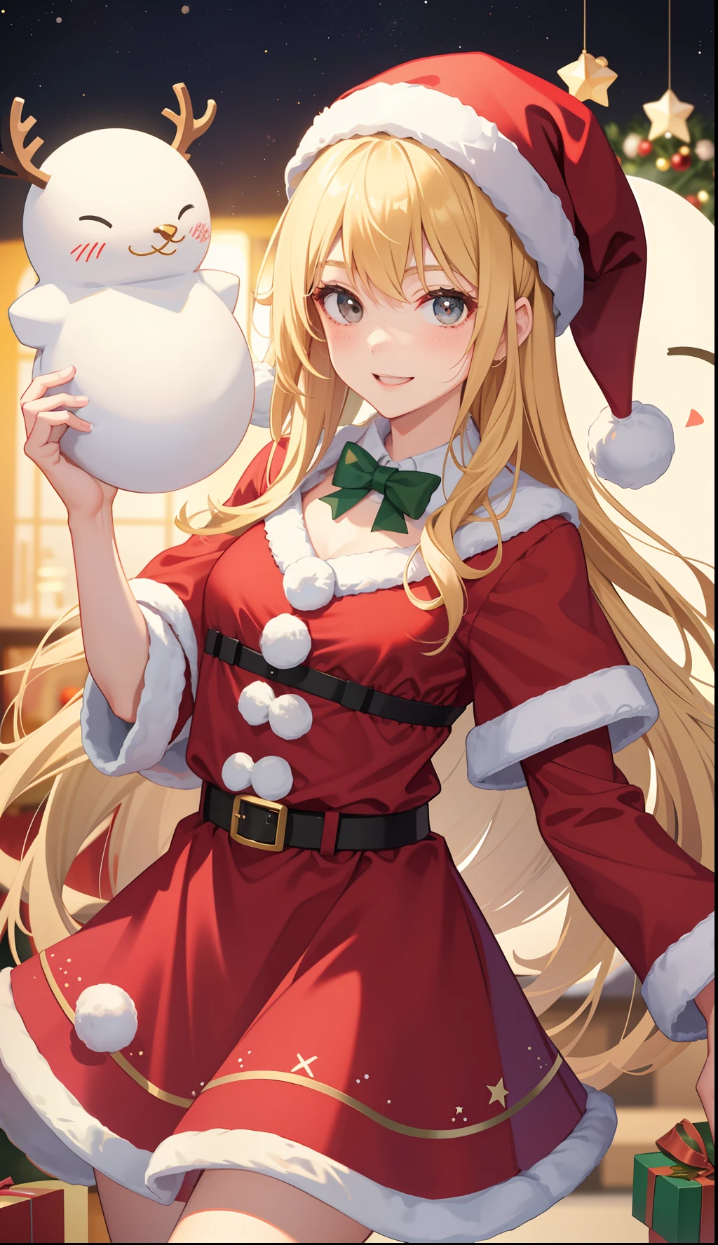 1girl in、AS-Adult、A smile、Christmas、Dressed in Santa Claus costume、