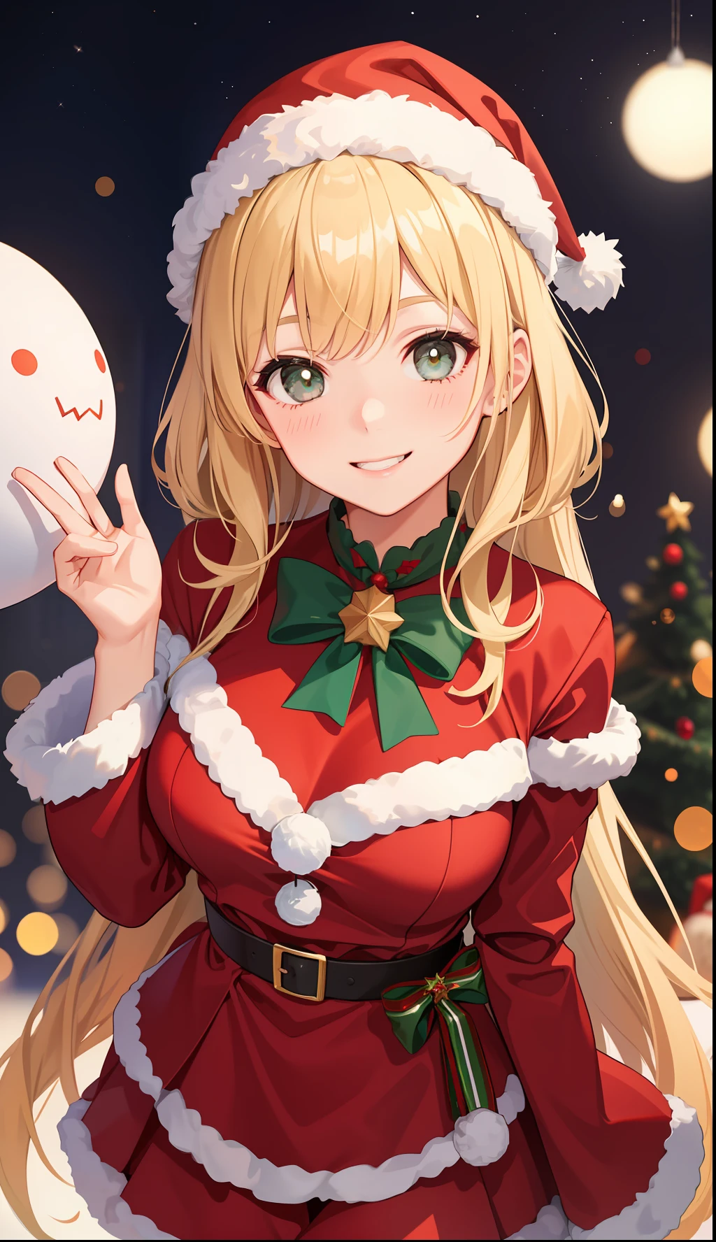 1girl in、AS-Adult、A smile、Christmas、Dressed in Santa Claus costume、
