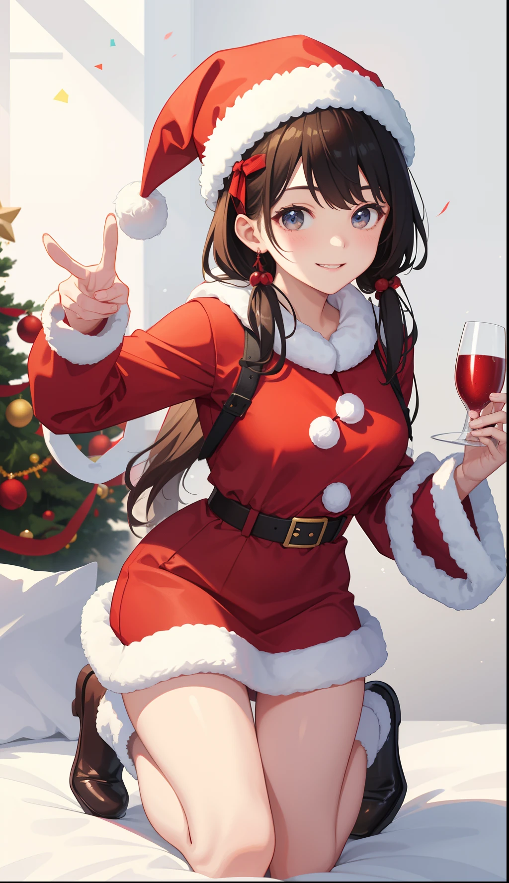 1girl in、AS-Adult、A smile、Christmas、Dressed in Santa Claus costume、