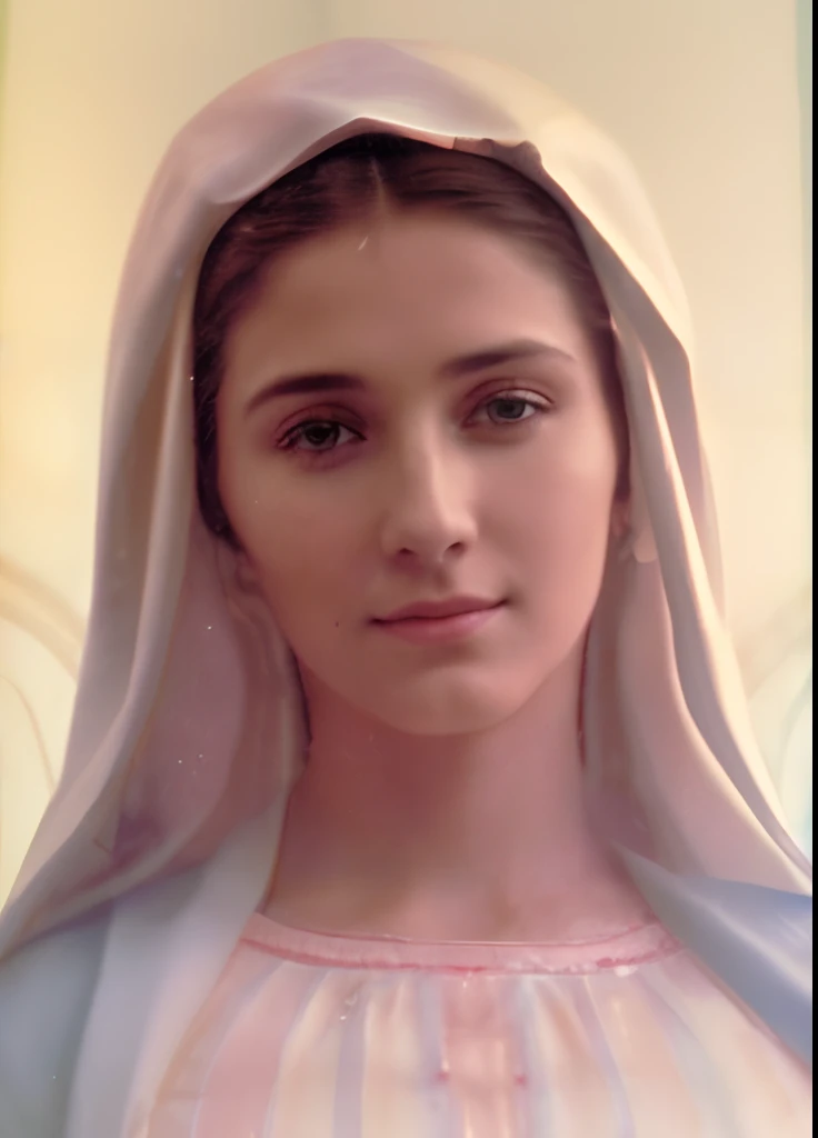 (((Saint Virgin Mary. 19 years olinetic style))) ((( Con una cara seria y piadosa. Con una mirada dulce y tierna))) (obra maestra, calidad superior, mejor calidad, arte oficial, beautiful and aesthetic: 1.2), (1girl), extremadamente detallado, (Arte fractal: 1.3), colorido, highest detailed, Cara perfecta, parte superior del cuerpo, HDR, (orando: 1.3), (golden lines of white coat: 1.2), galaxia, (rayas de luz), eye-catching visuals, (dynamic stripes, senderos luminosos: 1.2), colores vibrantes,
