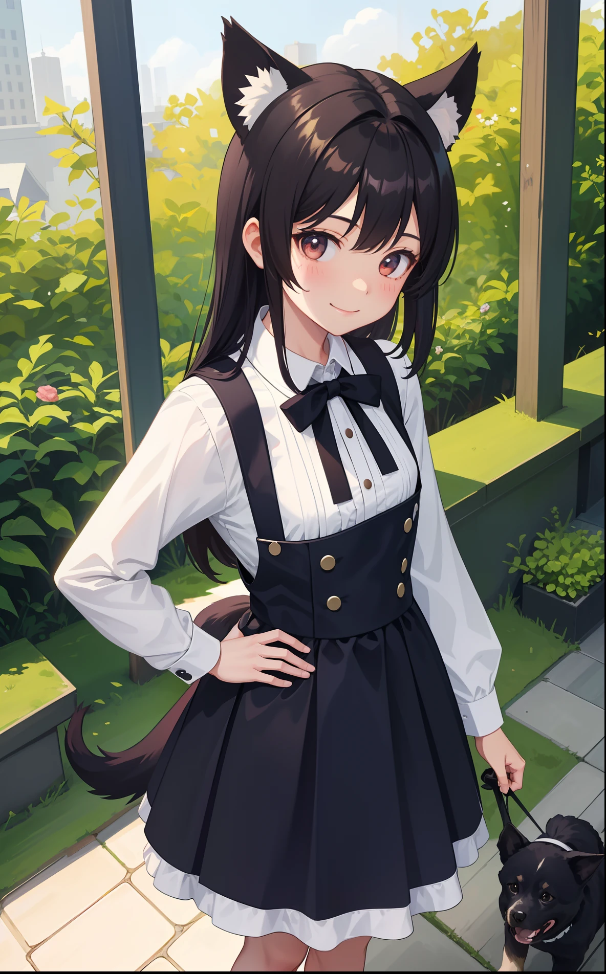 1girl in、AS-Adult、A smile、A delightful!　The shirt、skirt by the、（small tits）pinafore、doress、hair adornments、（Maids）、dog ears、Dog tail、Dog beard、