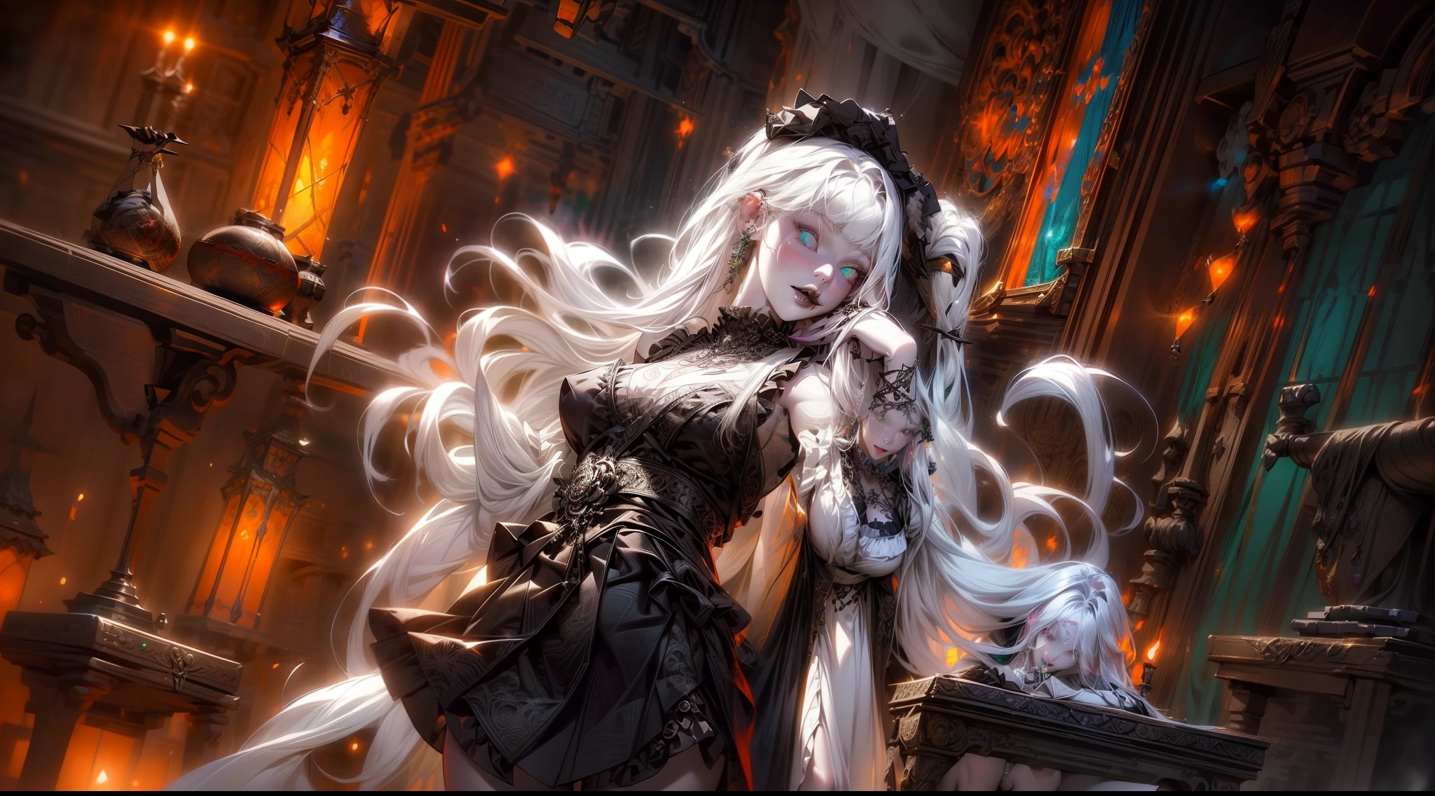 (necromance:1.2) girl, 1girl, perfect and well designed shiny eyes, (beautiful detailed (emerald:1.3) marsh eyes:1.05), natural breasts, slim body, beautiful and delicate face, (face detail), ((realistic face)), pores, ((pale skin)), detailed skin, realistic skin, medium length hair, hair voluminous, super high resolution, 8k, parameters Best quality, (masterpiece:1.4), (magic accessories:1.4), bracelets, necklaces, dark extremely detailed thick tight ((lacy silk clothing:1.3), (lacy wrap dress:1.2), (lycra kimono:0.8),(wild goth skirt:1.5)), (shabby ruffles coat:1.6), (embroidery and lace:1.3), (jewelry ornaments:1.6), hair ornament, (cloth:1.3), (neckline:1.3), (cleavage), decolette, navel, Young Girl, Little Beast, (crazy:0.7) Smile, (Pale Skin:2.0), (19 Piercings:1.6), ((tattoos all over body, Tribal tattoos all over legs)), surrounded by darkness, (Darkness:1.2), Dark Fantasy, ultra detailed, photorealistic, ((Real image)), (best quality:1.4), super high resolution, (Realistic 2.0), More details, (full body portrait), (((1girl))), (witchcraft:1.5), magic energy flows and sparkles, (futurism:1.3), fantasy, (cyberpunk:1.4), (magic technologies:1.3), (beautiful and aesthetic:1.2), (fractal art:1.4), (cinematic light:1.1), (DUTCH ANGLE:1.75), 16K, HDR, RTX, Ray Tracing, Radiosity, Anisotropic Filtering, Subsurface Scattering, (((magic lights))), metallic reflections, Detailed, Realistic, 4k highly detailed digital art, (cool_color), extremely detailed CG unity 8k wallpaper, vibrant colors, (((seductive pose)))