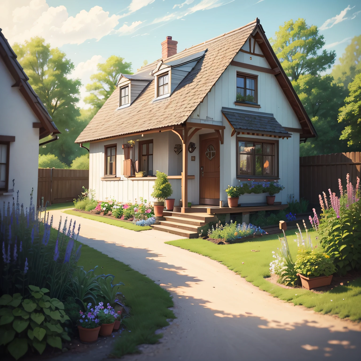 /imagine prompt: A heartwarming scene in a quaint countryside cottage, a blooming flower garden with vibrant roses, a white picket fence surrounding the property, a cat lazing in the sun, a sense of simplicity and coziness in the rural abode, Artwork, pastel drawing on textured paper, adding soft pastel tones to evoke a warm and inviting country atmosphere, --ar 16:9 --v 5 --auto