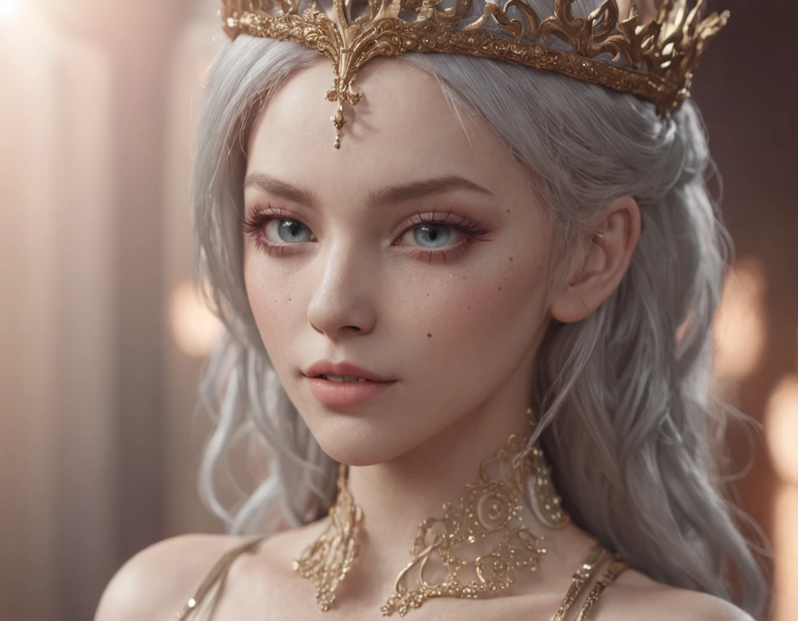 Perfect woman, full bodyesbian, Colorful hair, royal, crown, Princess, queen, dystopian, Highly detailed, Soft lighting, Detailed face, Perfect face, anime big breast, concept-art, masterpiece of intricate artwork, fashion magazine, Story, fantasy, Ominous, esoteric, Intricate, Body, Epic, ultra high quality model, illusory engine, Global illumination, Detailed, intricate environment, rendering by octane