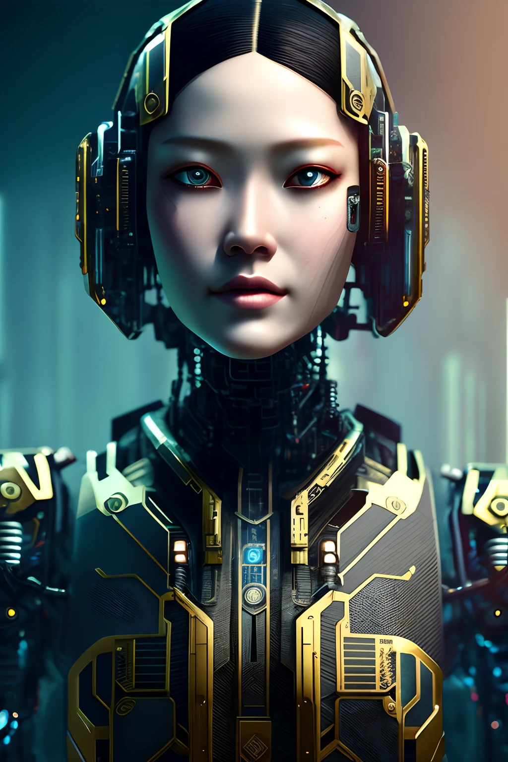 Full-body cyborgs| full-body portraits| Detailed face| 对称| steampunc| Cyberpunk| Cyborg| intricately details| to scale| Hyperrealistic| Cinematic lighting| Digital art| concept-art| MDJRNY-V4 style