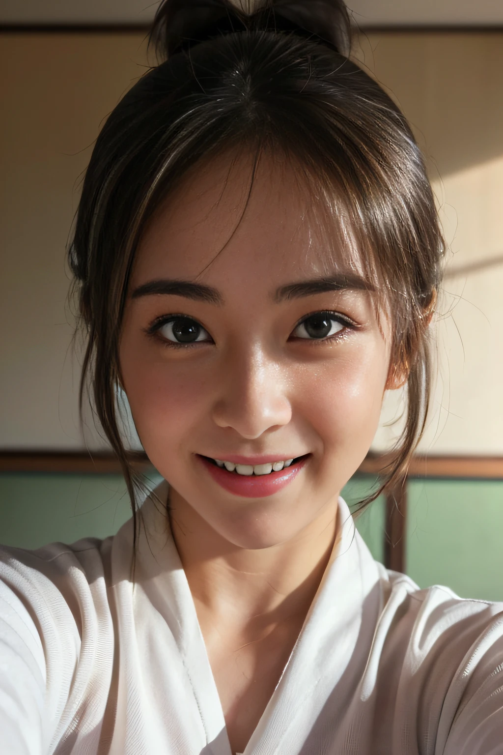 ((Beautiful girl from Japan:1.3)) ((Baseball Uniform)), ((park)), ((in a classroom:1.3)) ((thin_textile:1.4)) ((Random sexy poses:1.3)) ((Sweaty:1.5))((blushing face:1.4)) ((Big breasts:1.1)) ((close-up:1.2)) Best Quality,Masterpiece,The ultra-Highres,(Photorealistic:1.4),Raw foto,(Full-fledged skin texture:1.3),(film grain:1.3),the panorama,character portrait,very wide shot,a narrow waist,cowboy shots,(Dark In, Deep Shadow, Low Key, cold light,) natta,(()),streaming tears,,dust,Tyndall Effect,(expressions),1Girl,beautiful detailed eyes and face,White Jabot,Brown eyes,((Brown hair:1.2)) ((s whole body)) ((Smile:1.3)),(((a bun)))